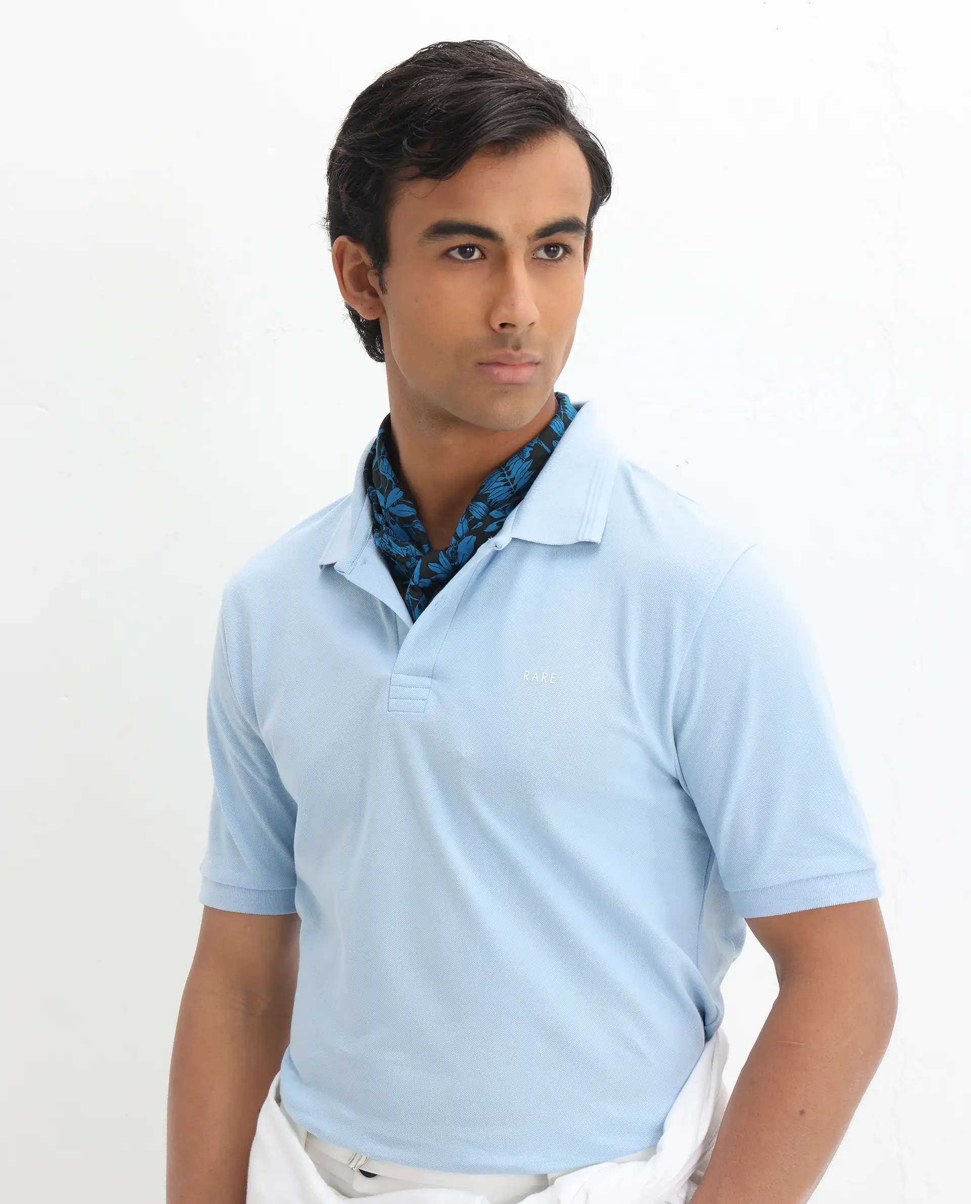 Rare Rabbit Men's Elixir Dusky Blue Cotton Blend Plain Regular Fit Half Sleeve Polo - Image 8