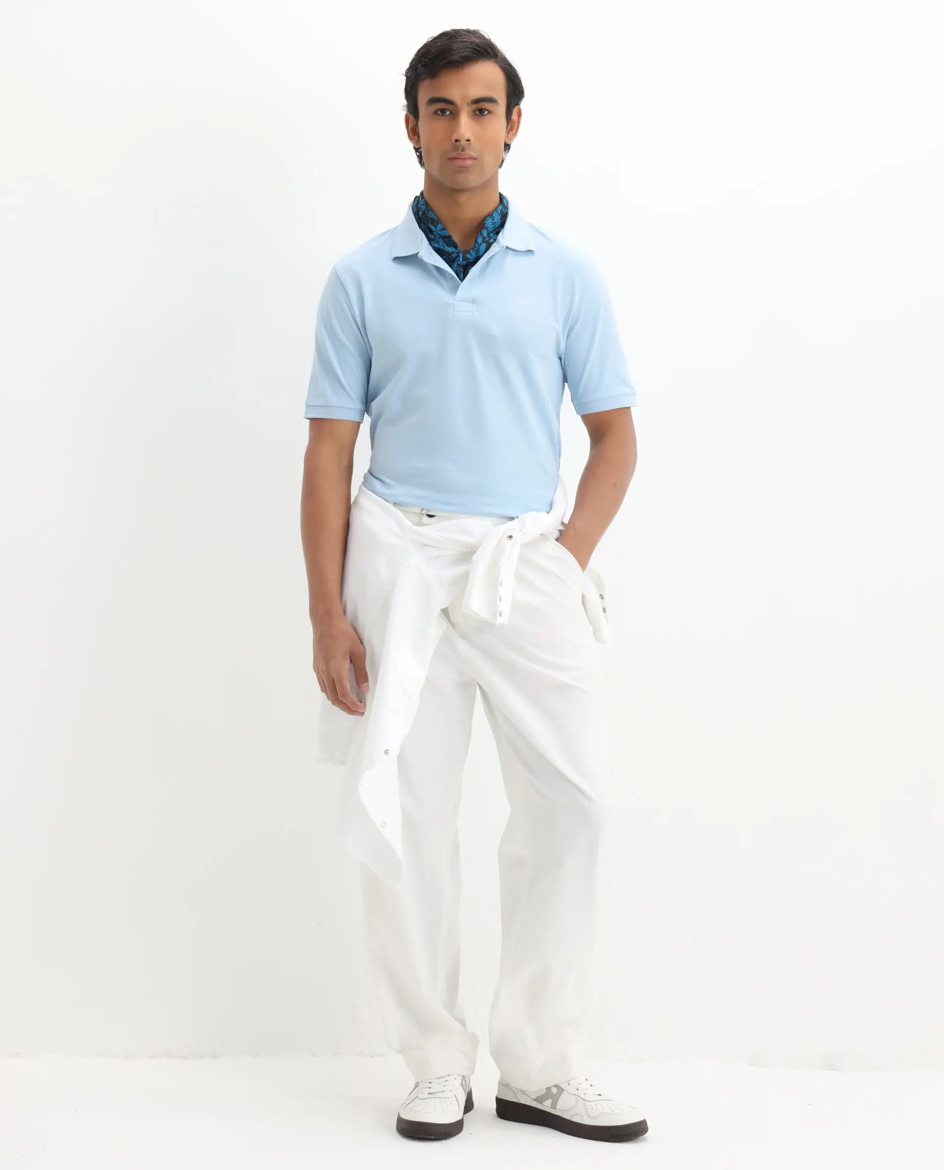 Rare Rabbit Men's Elixir Dusky Blue Cotton Blend Plain Regular Fit Half Sleeve Polo - Image 9