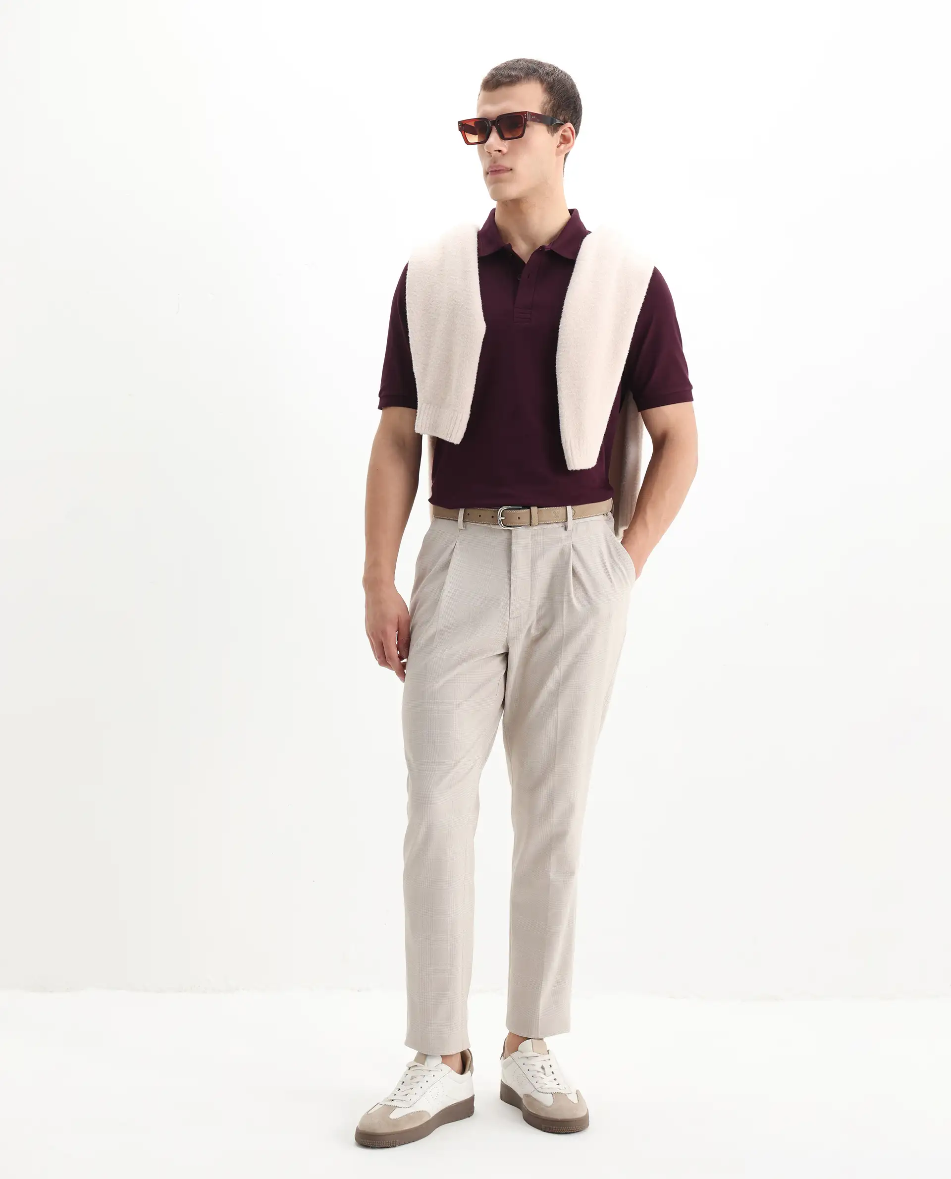 Rare Rabbit Men's Elixir Maroon Cotton Blend Plain Regular Fit Half Sleeve Polo - Image 2