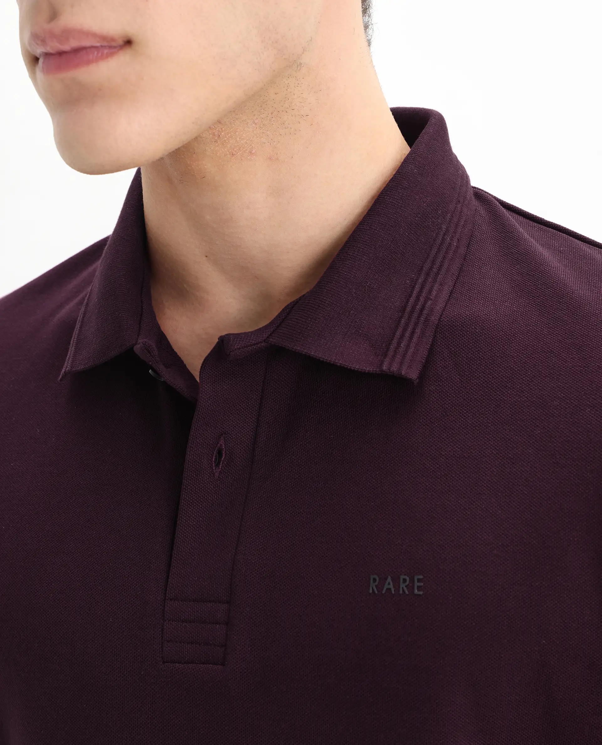 Rare Rabbit Men's Elixir Maroon Cotton Blend Plain Regular Fit Half Sleeve Polo - Image 3
