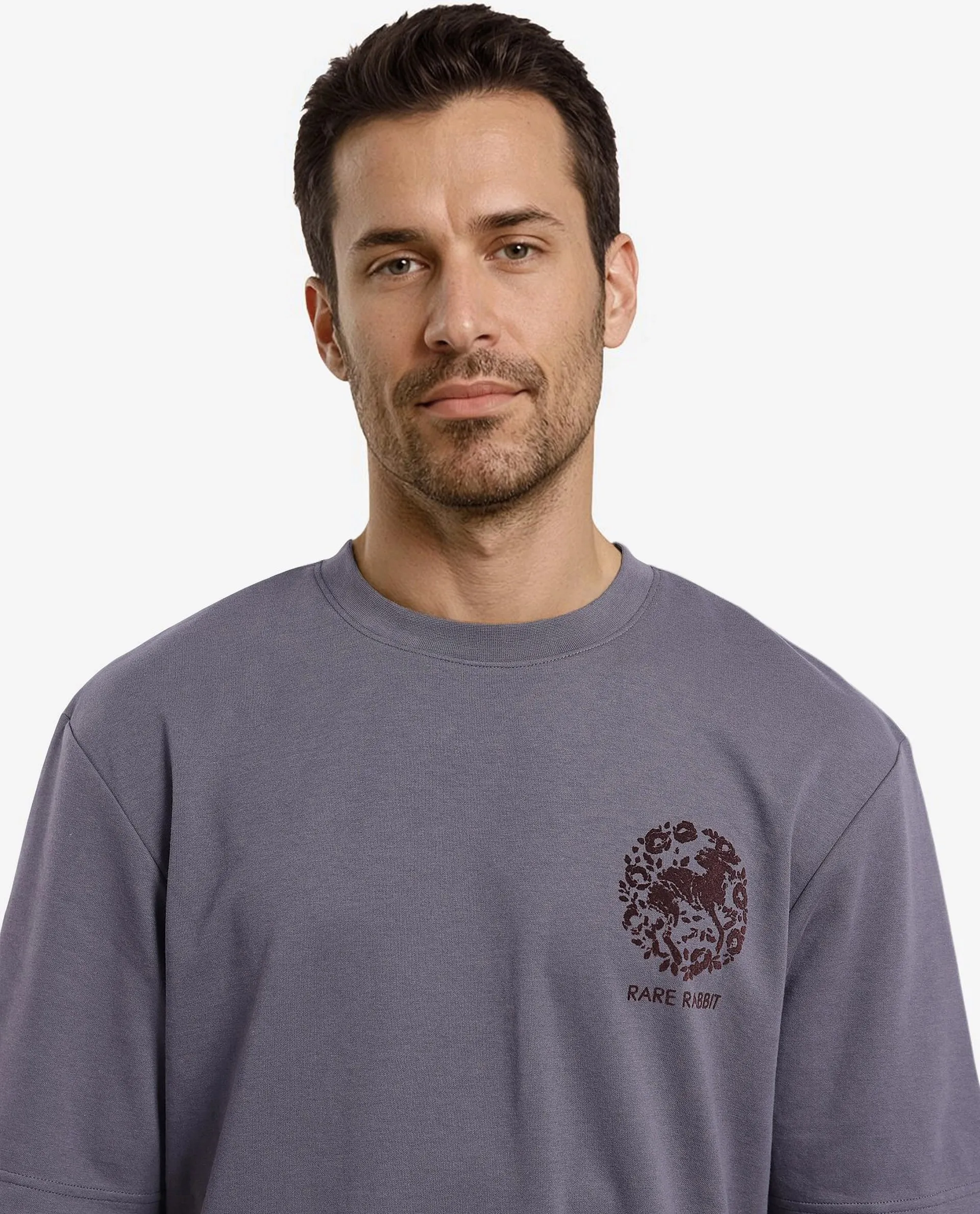 Rare Rabbit Men's Eliy Dark Grey Graphic Print Oversized Fit Half Sleeve Crew Neck T-Shirt - Image 8