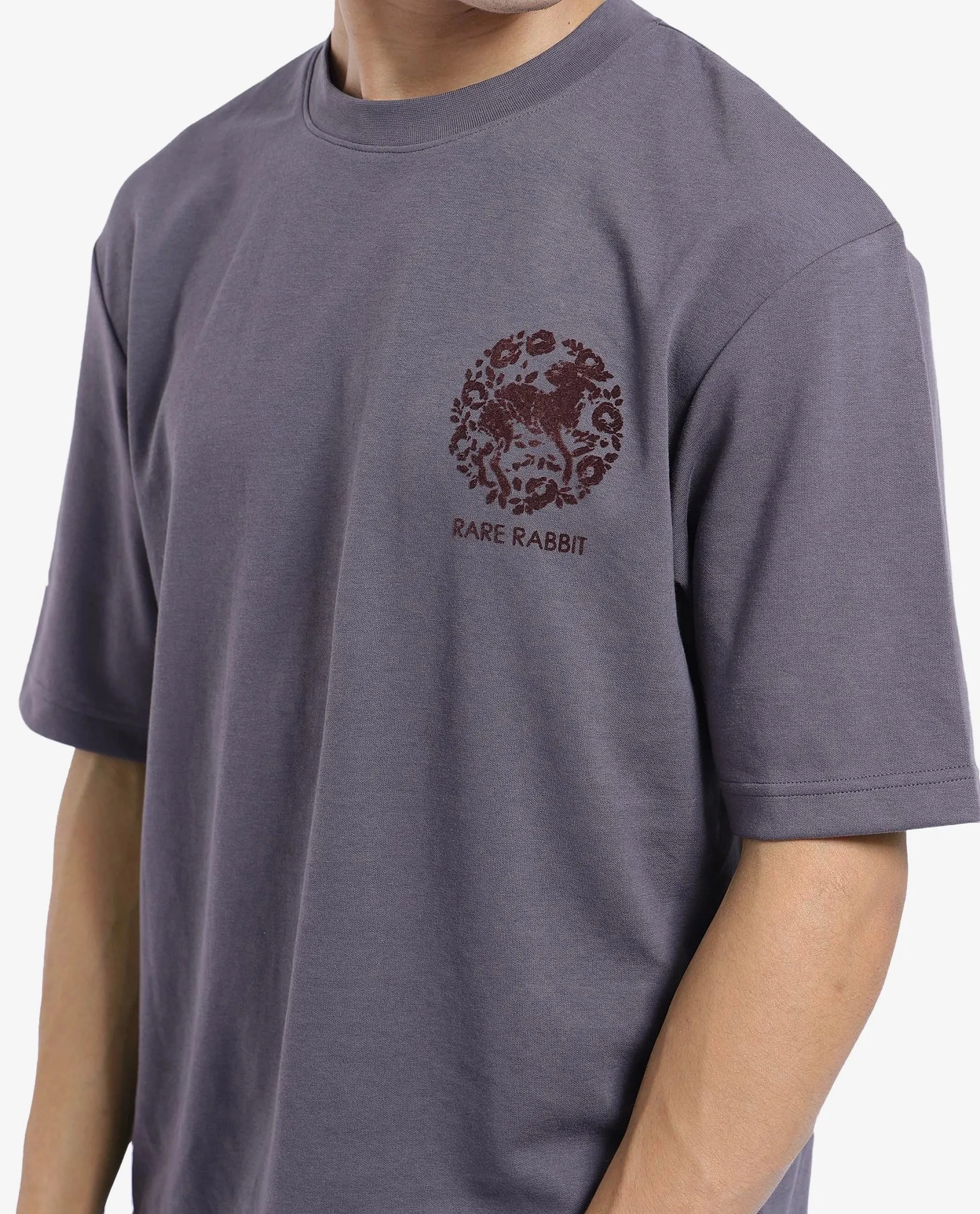 Rare Rabbit Men's Eliy Dark Grey Graphic Print Oversized Fit Half Sleeve Crew Neck T-Shirt - Image 9
