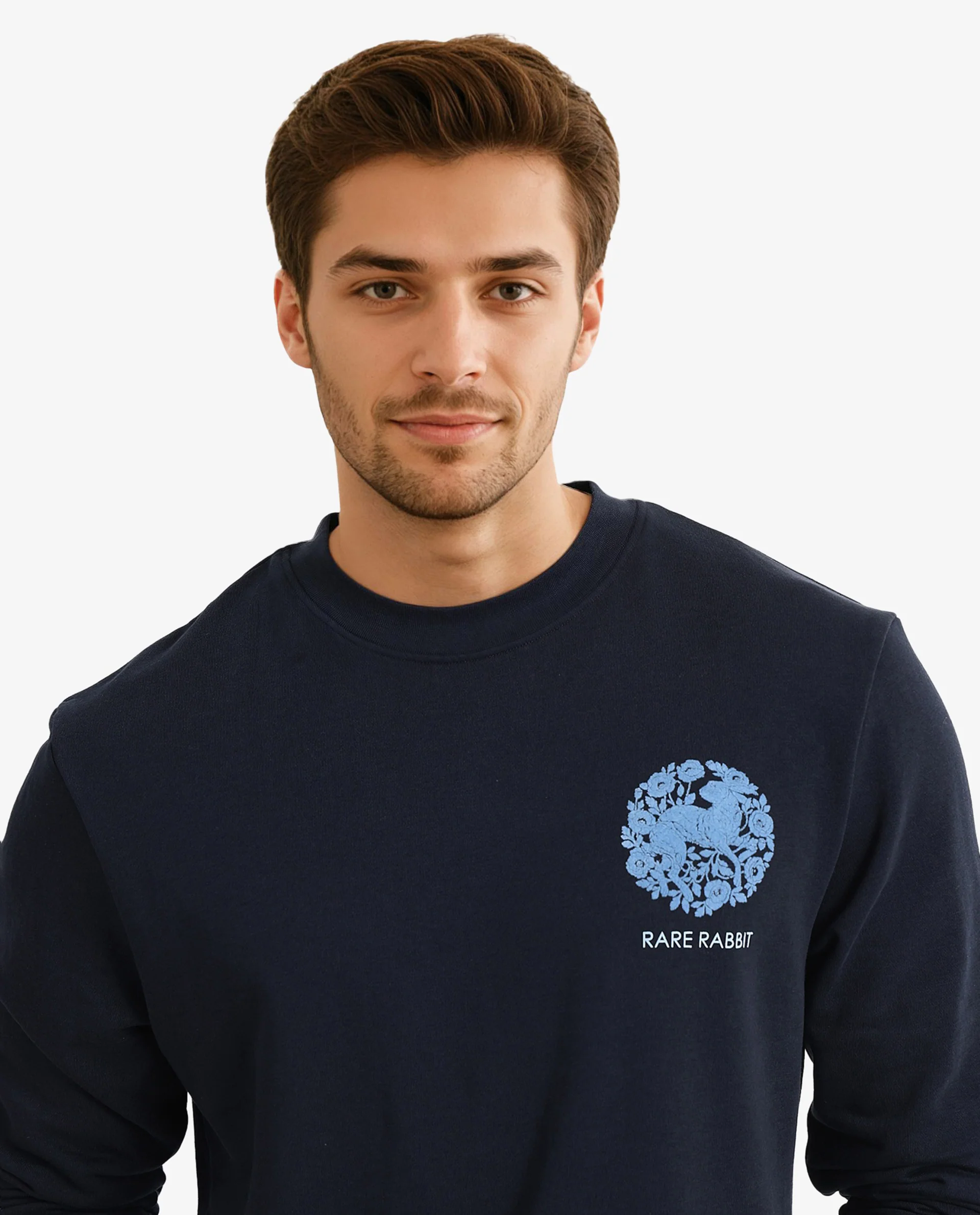 Rare Rabbit Men's Eliyo Navy Cotton Graphic Print Regular Fit Full Sleeve Crew Neck Sweatshirt - Image 4