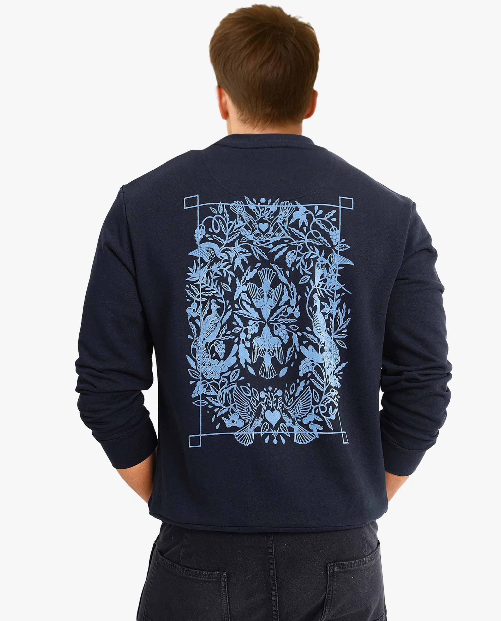 Rare Rabbit Men's Eliyo Navy Cotton Graphic Print Regular Fit Full Sleeve Crew Neck Sweatshirt - Image 5