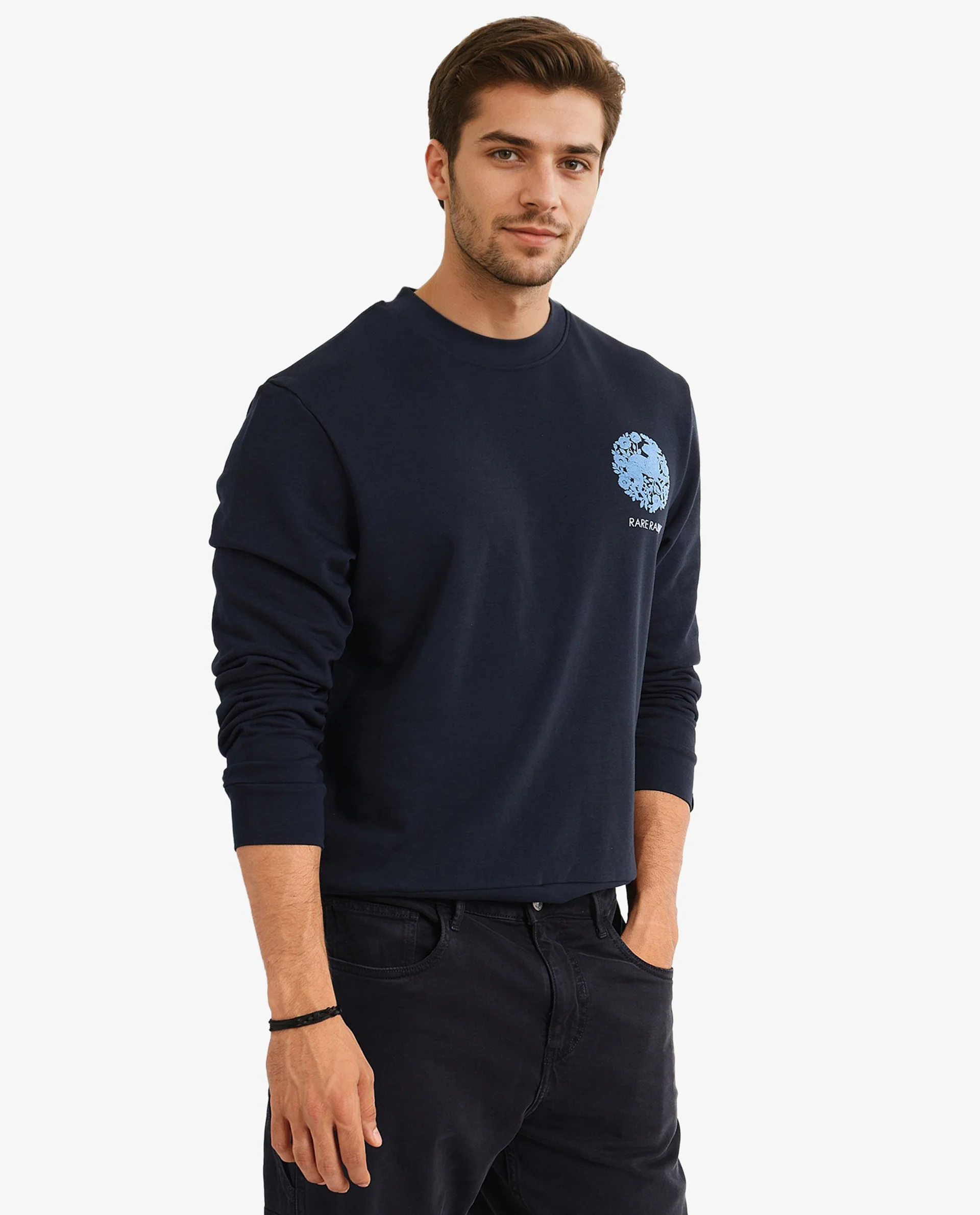 Rare Rabbit Men's Eliyo Navy Cotton Graphic Print Regular Fit Full Sleeve Crew Neck Sweatshirt - Image 6