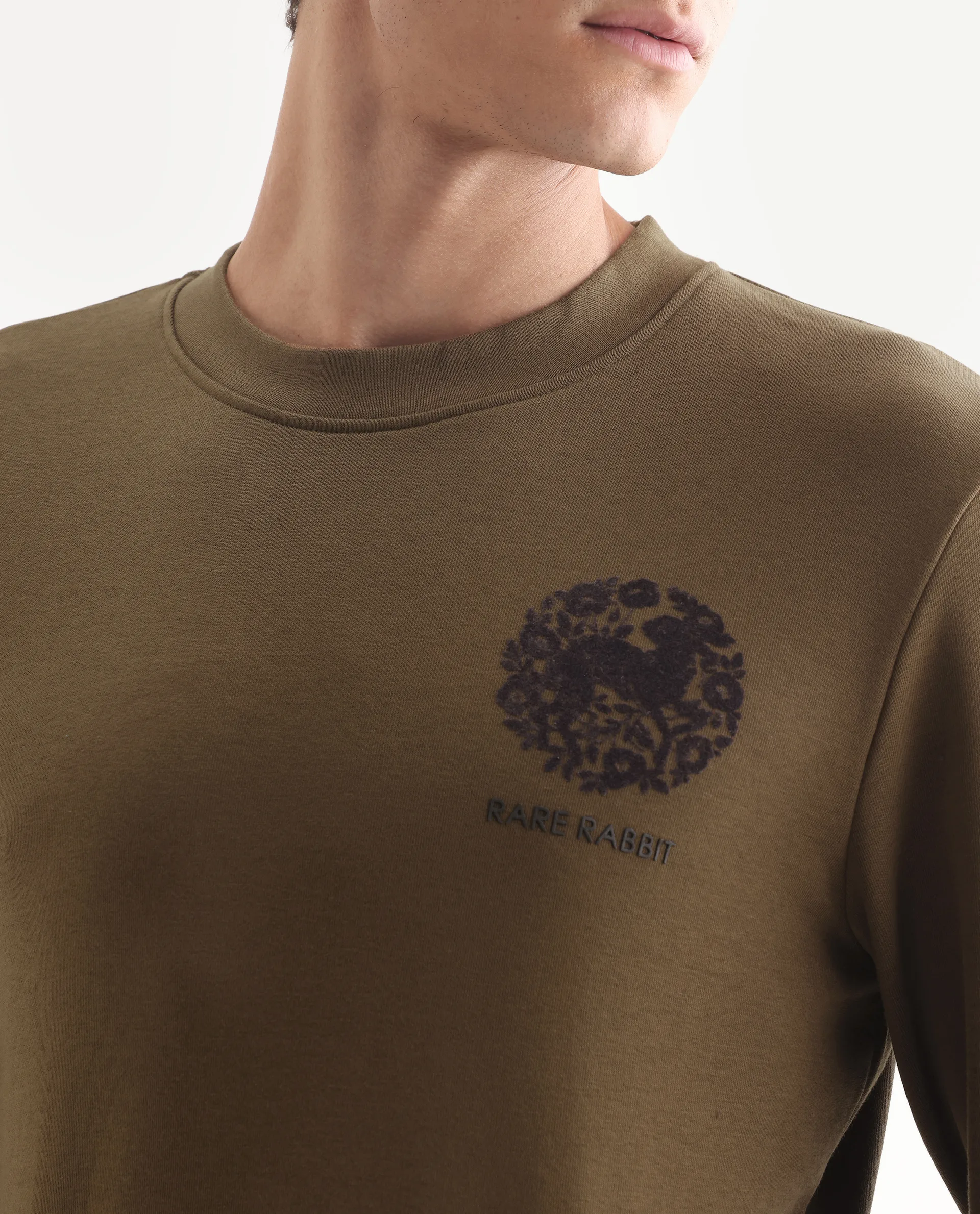 Rare Rabbit Men's Eliyo Rust Cotton Graphic Print Regular Fit Full Sleeve Crew Neck Sweatshirt - Image 3