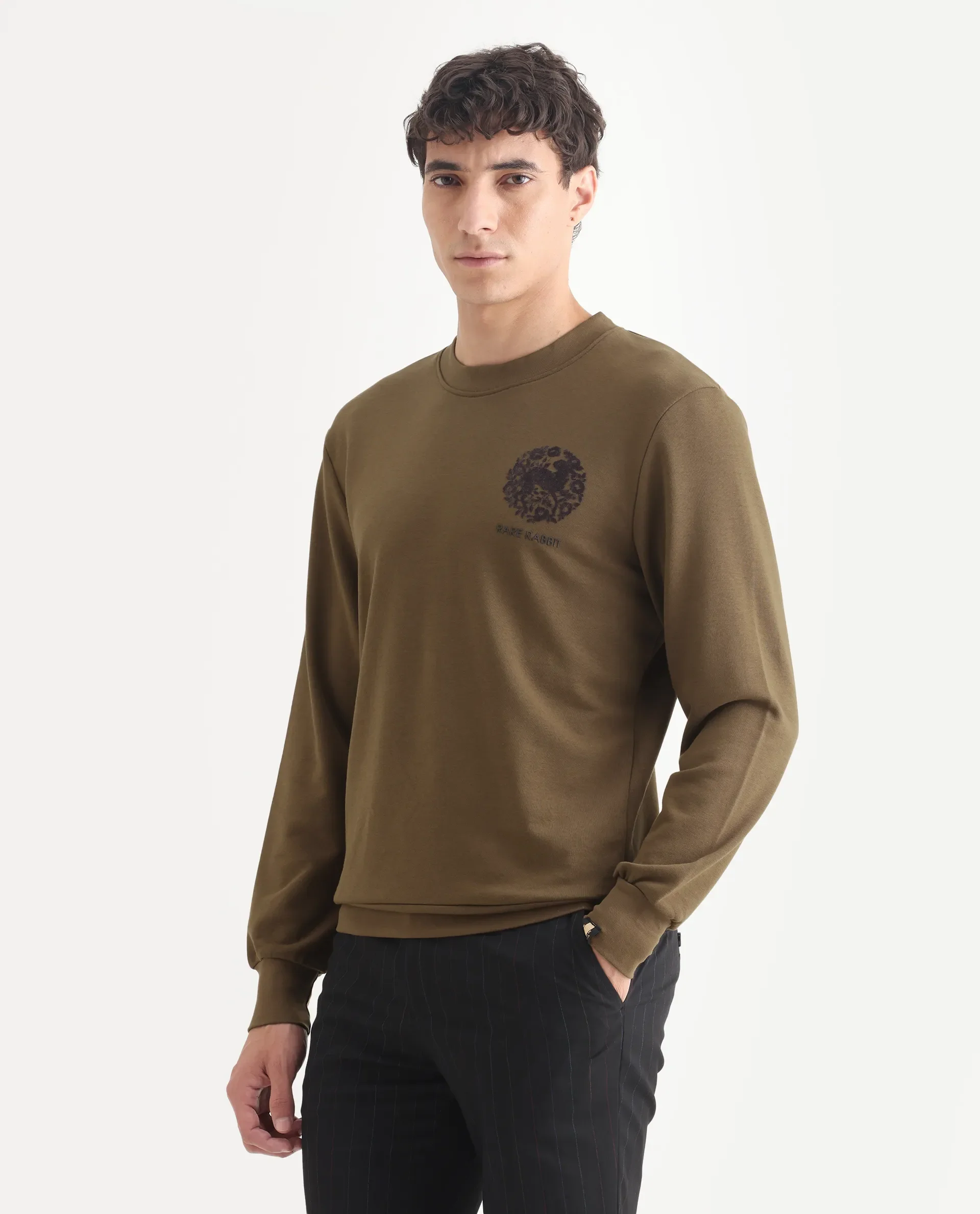 Rare Rabbit Men's Eliyo Rust Cotton Graphic Print Regular Fit Full Sleeve Crew Neck Sweatshirt - Image 4