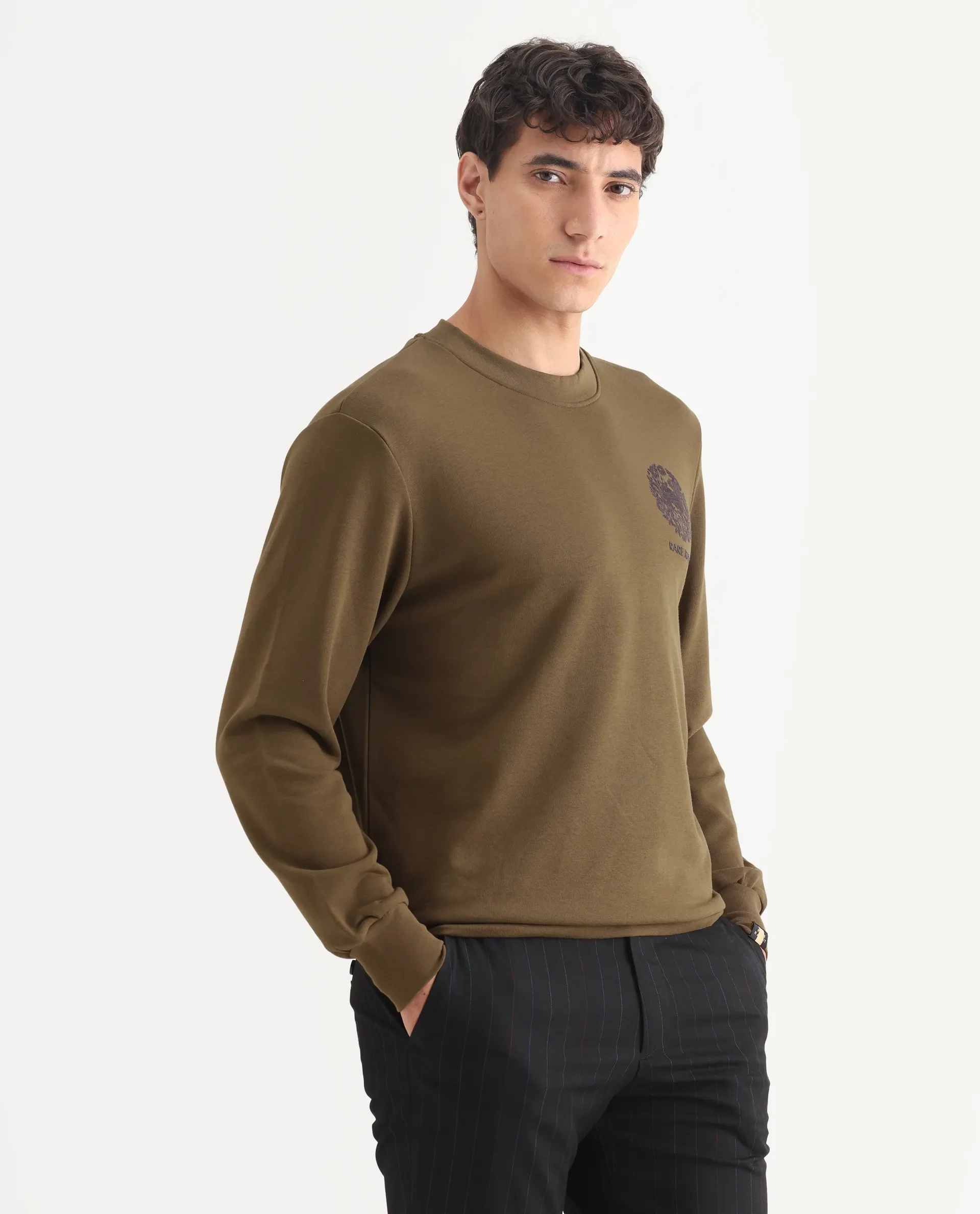 Rare Rabbit Men's Eliyo Rust Cotton Graphic Print Regular Fit Full Sleeve Crew Neck Sweatshirt - Image 5