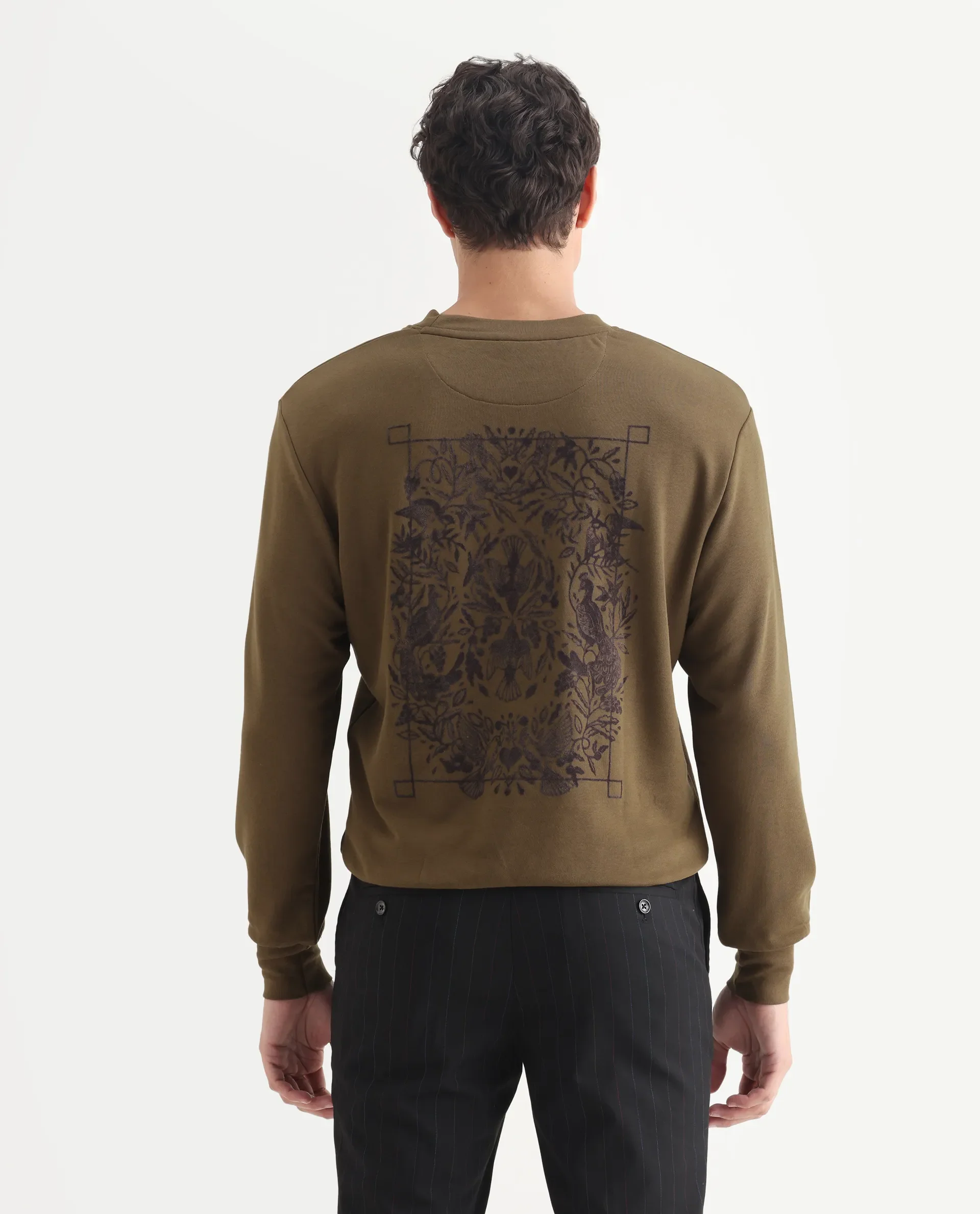 Rare Rabbit Men's Eliyo Rust Cotton Graphic Print Regular Fit Full Sleeve Crew Neck Sweatshirt - Image 6