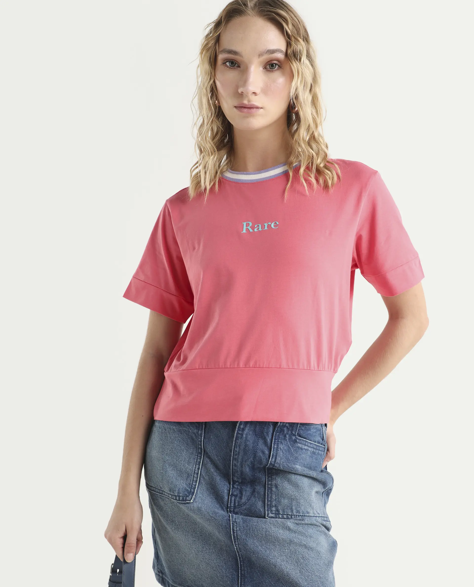 Rareism Women's Eliza Peach Cotton Blend Crew Neck Graphic Print Regular Fit T-Shirt - Image 2
