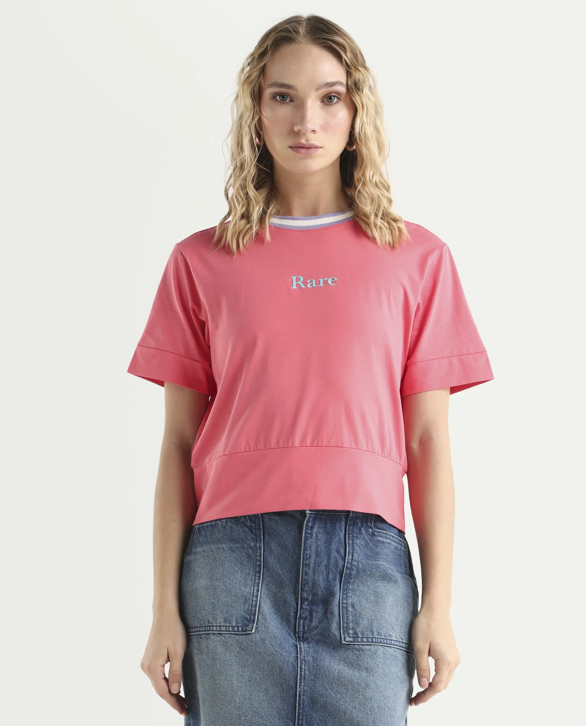 Rareism Women's Eliza Peach Cotton Blend Crew Neck Graphic Print Regular Fit T-Shirt - Image 4