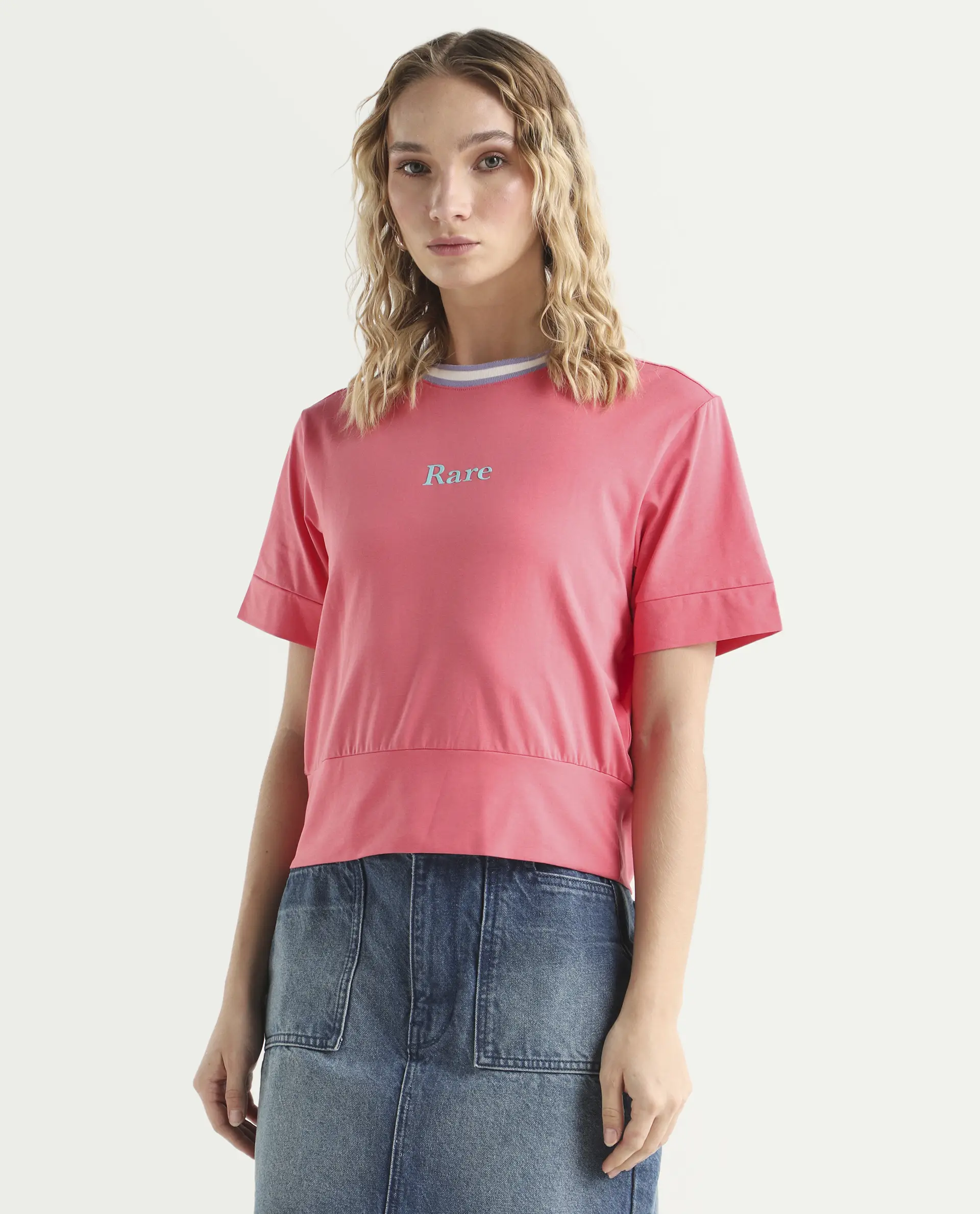 Rareism Women's Eliza Peach Cotton Blend Crew Neck Graphic Print Regular Fit T-Shirt - Image 5