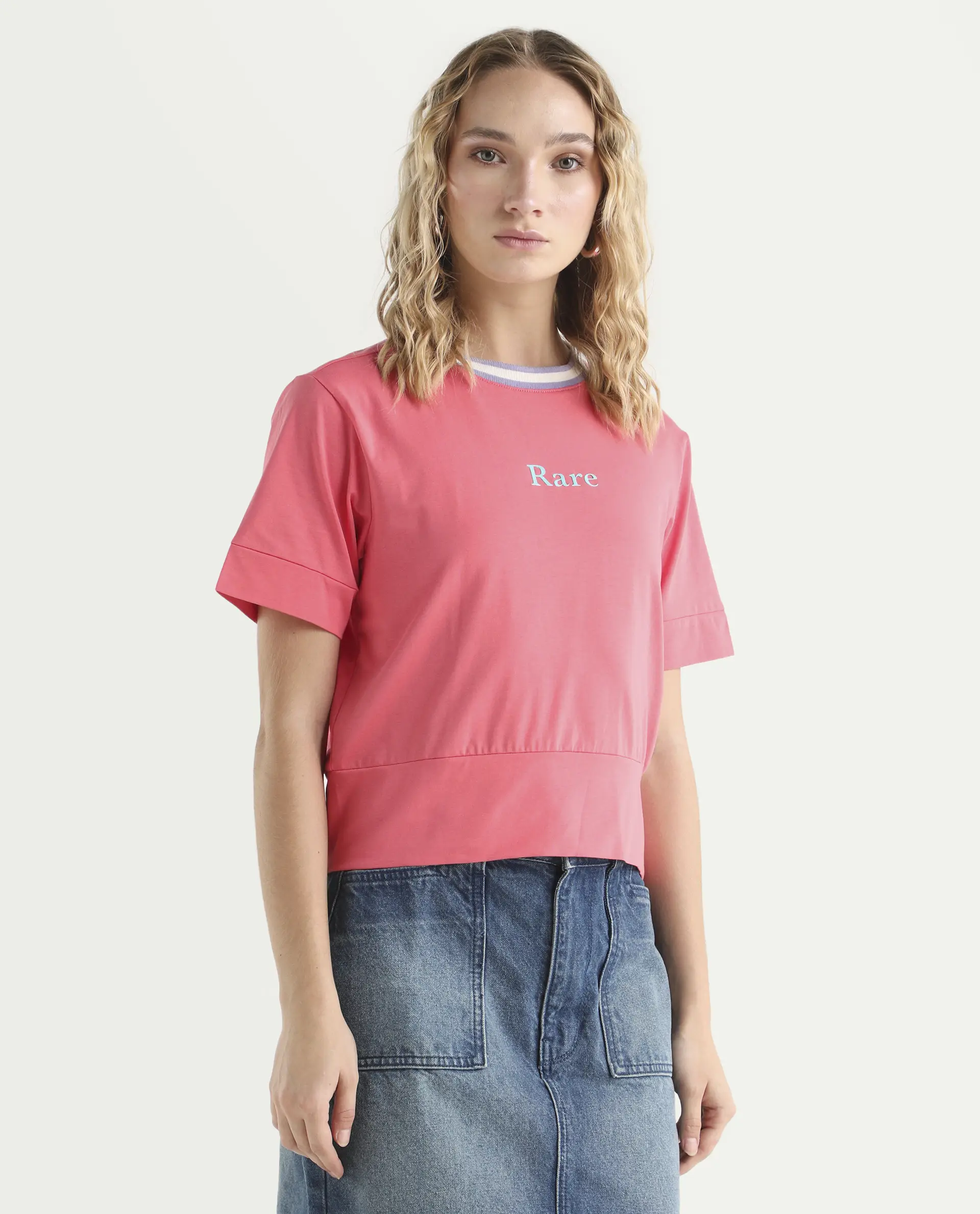 Rareism Women's Eliza Peach Cotton Blend Crew Neck Graphic Print Regular Fit T-Shirt - Image 6