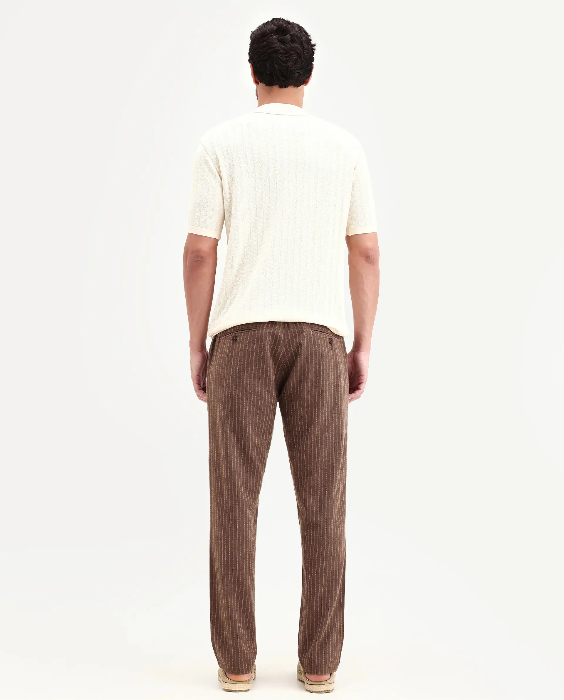 Rare Rabbit Men's Elkie-B Brown Cotton Blend Fabric Straight Fit Striped Trouser - Image 6