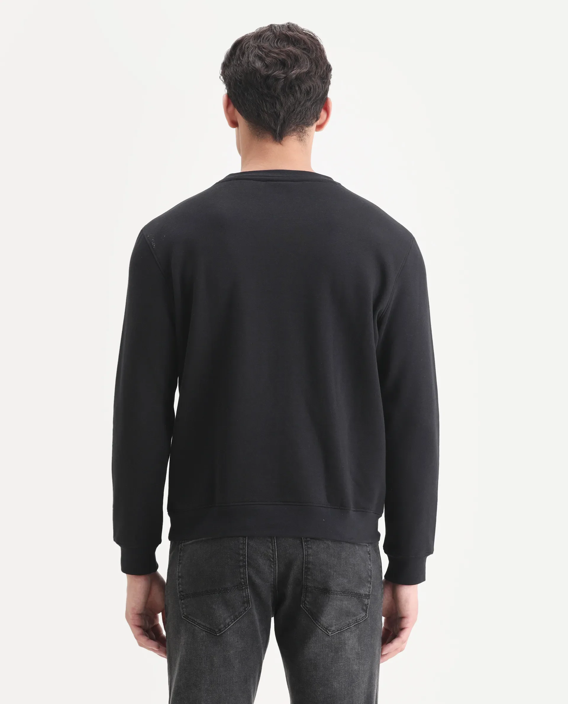 Rare Rabbit Men's Elle Black Cotton Embroidered Slim Fit Full Sleeve Crew Neck Sweatshirt - Image 7