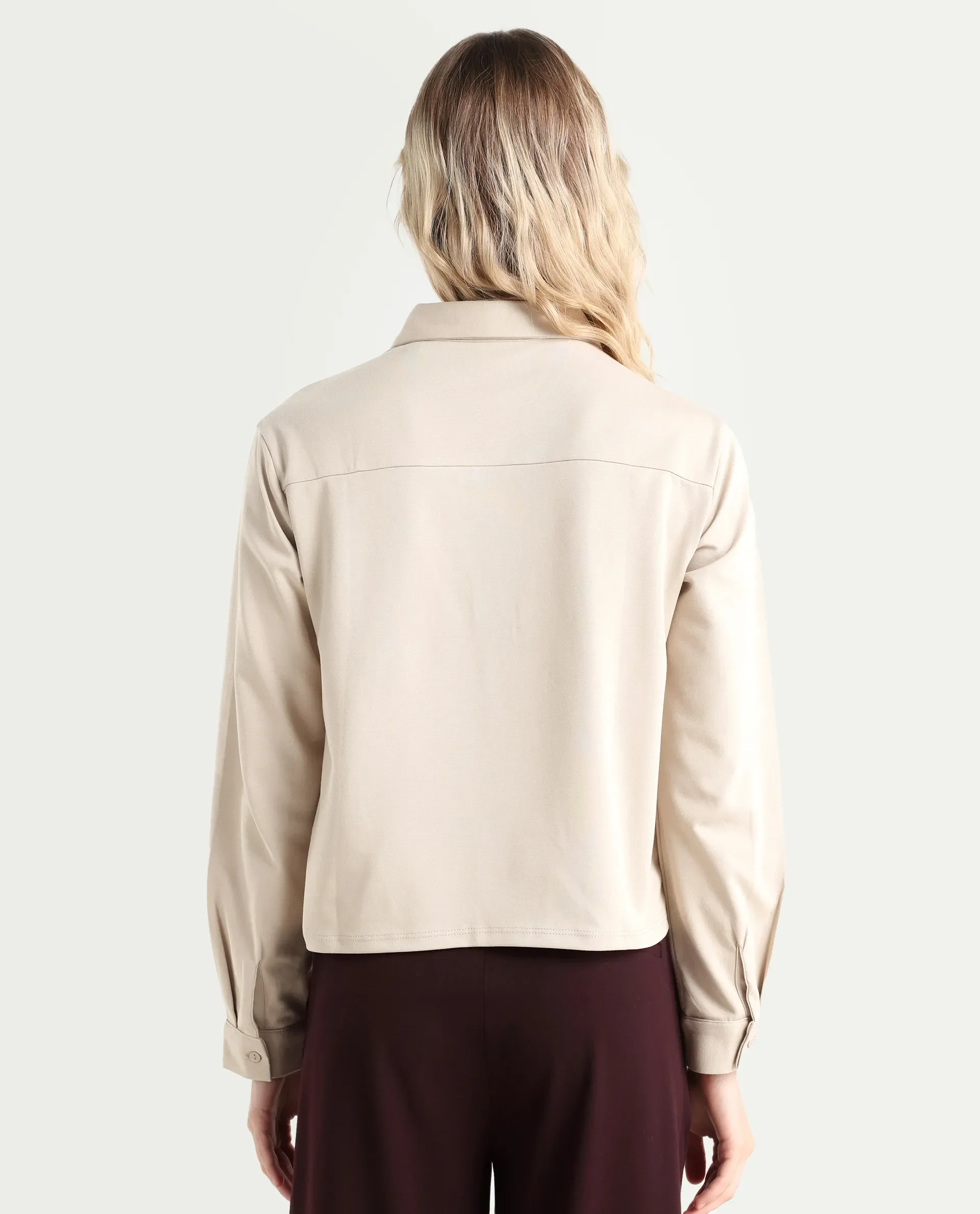 Rareism Women's Ellery Beige Cotton Blend Drop Collar Plain Regular Fit Shirt - Image 7