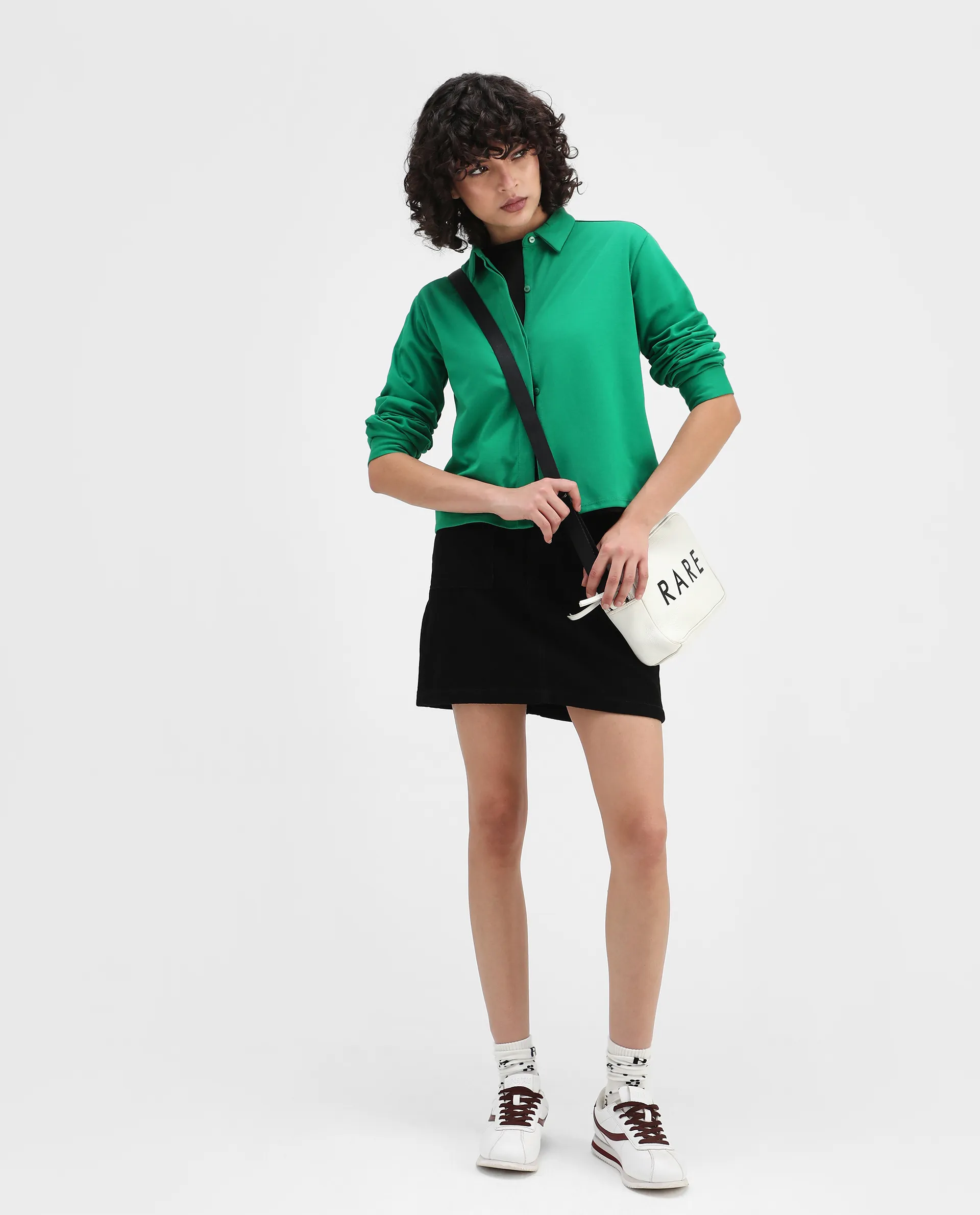 Rareism Women's Ellery Green Cotton Blend Drop Collar Plain Regular Fit Shirt - Image 2