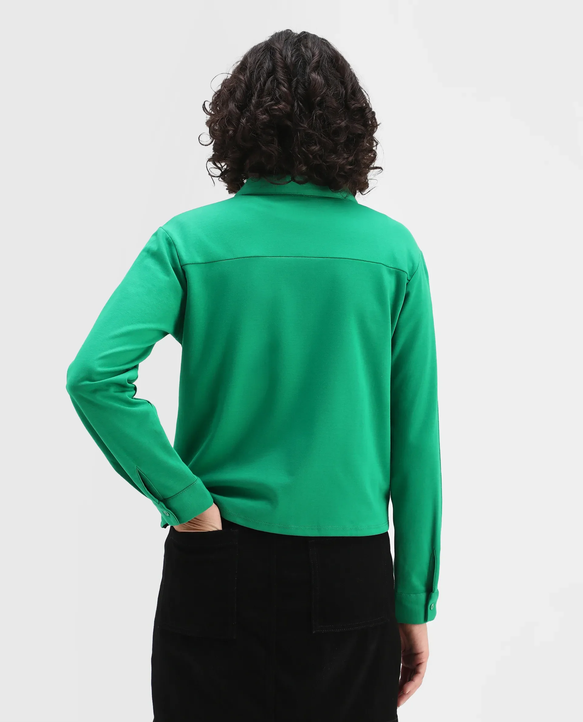 Rareism Women's Ellery Green Cotton Blend Drop Collar Plain Regular Fit Shirt - Image 7
