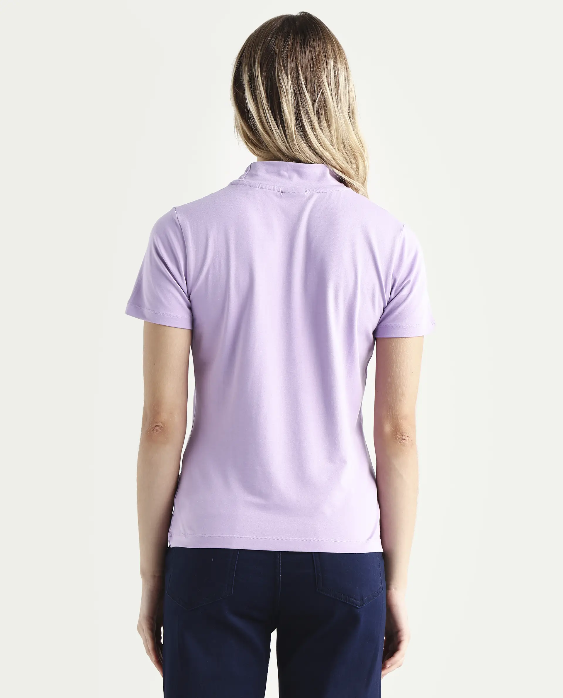 Rareism Women's Ellie Purple Cotton High Neck Graphic Print Regular Fit T-Shirt - Image 7