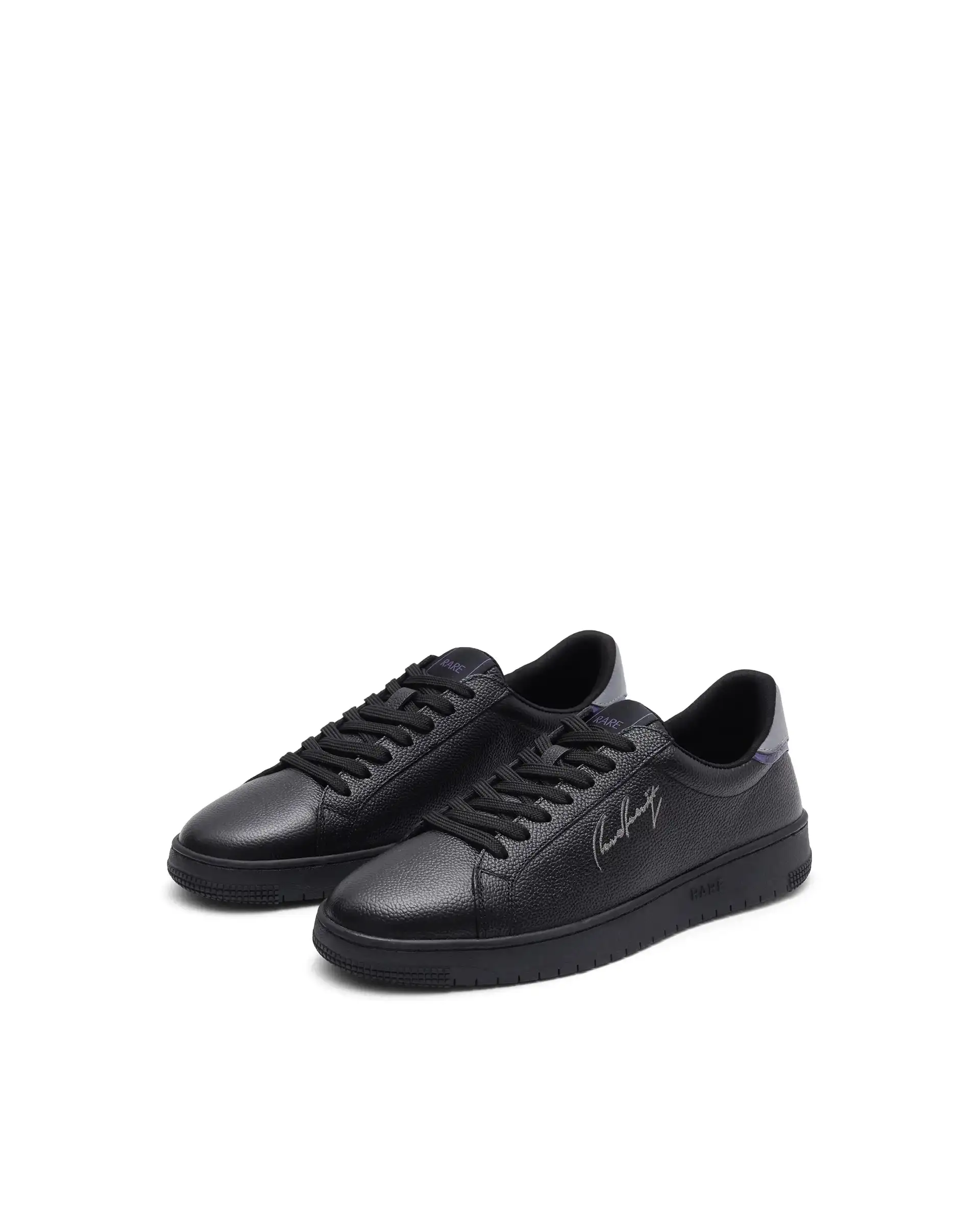 Rare Rabbit Men Elliot Black Genuine Leather Embroidered Signature Low-Top Lace-Up Closure Sneaker - Image 3