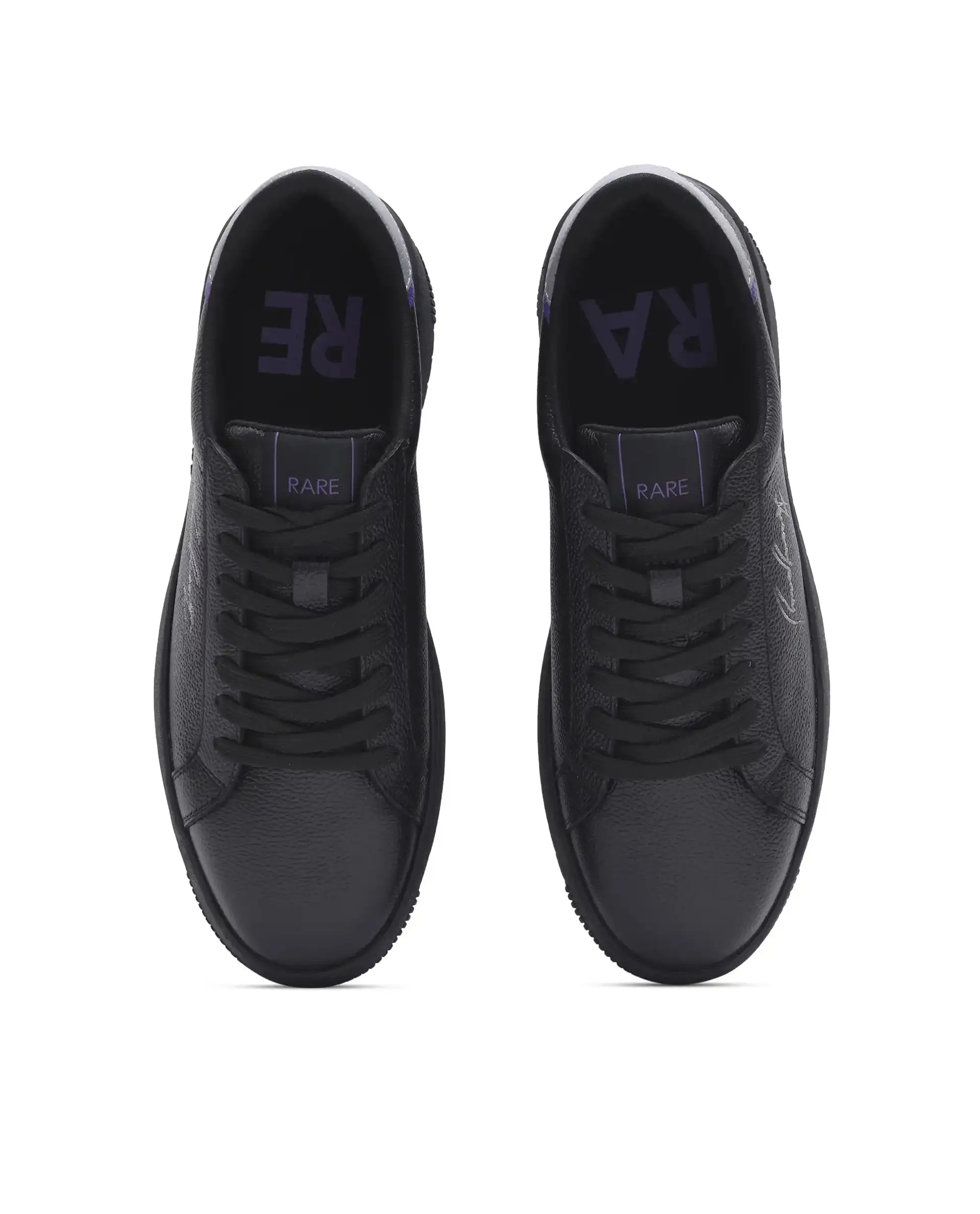 Rare Rabbit Men Elliot Black Genuine Leather Embroidered Signature Low-Top Lace-Up Closure Sneaker - Image 5