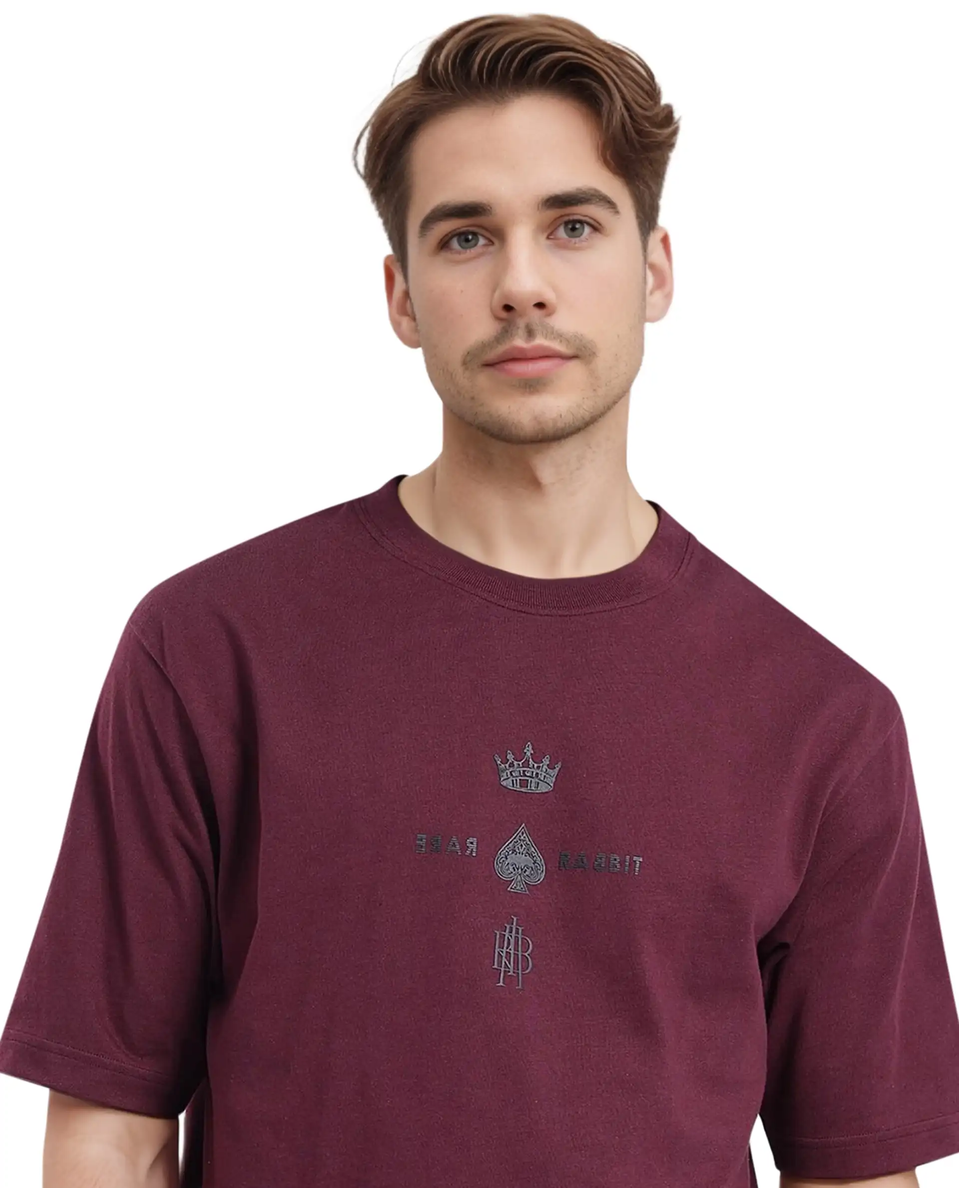 Rare Rabbit Men's Ello Dark Maroon Cotton Graphic Print Regular Fit Half Sleeve Crew Neck T-Shirt - Image 2