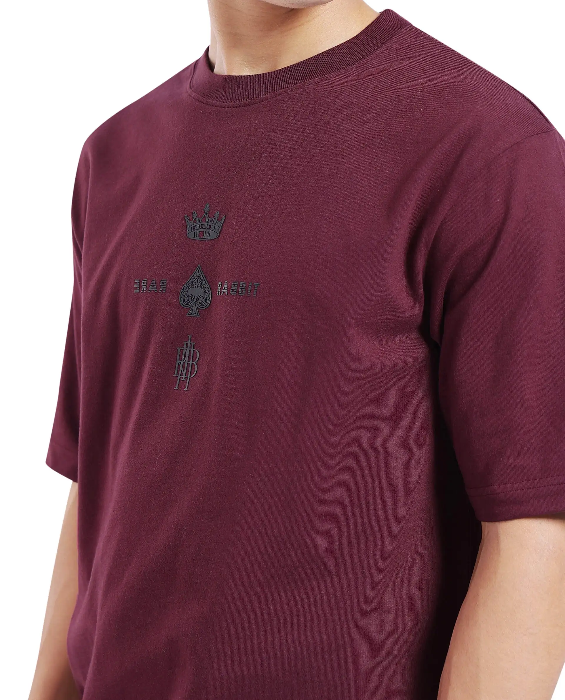 Rare Rabbit Men's Ello Dark Maroon Cotton Graphic Print Regular Fit Half Sleeve Crew Neck T-Shirt - Image 4