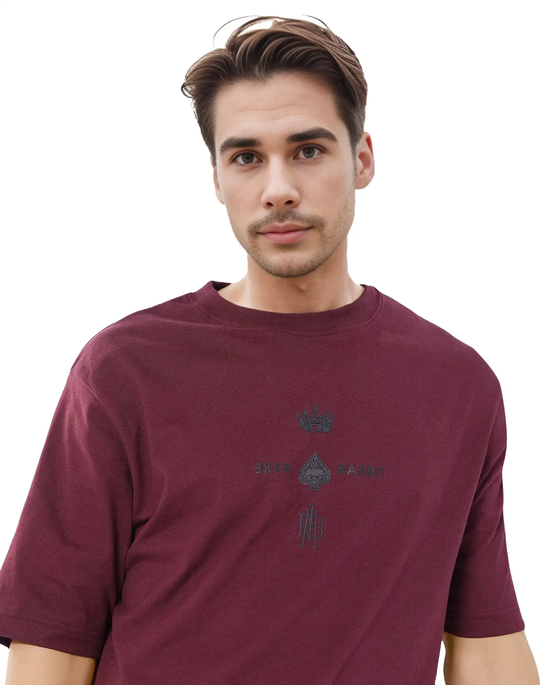 Rare Rabbit Men's Ello Dark Maroon Cotton Graphic Print Regular Fit Half Sleeve Crew Neck T-Shirt - Image 5