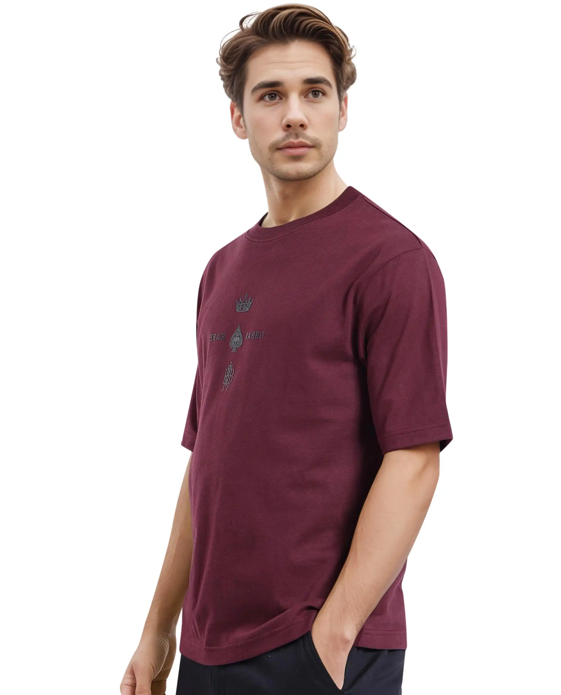 Rare Rabbit Men's Ello Dark Maroon Cotton Graphic Print Regular Fit Half Sleeve Crew Neck T-Shirt - Image 7