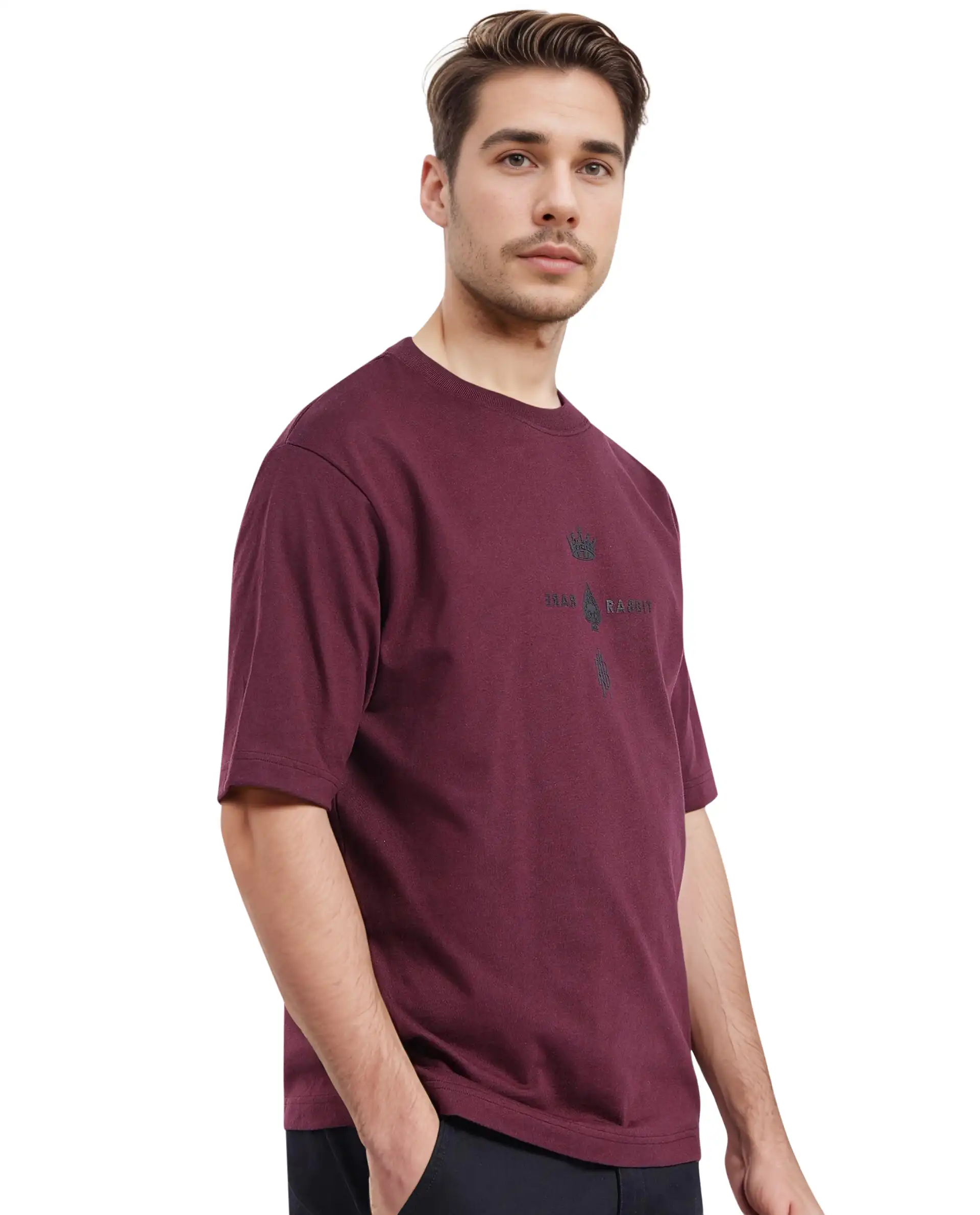 Rare Rabbit Men's Ello Dark Maroon Cotton Graphic Print Regular Fit Half Sleeve Crew Neck T-Shirt - Image 8