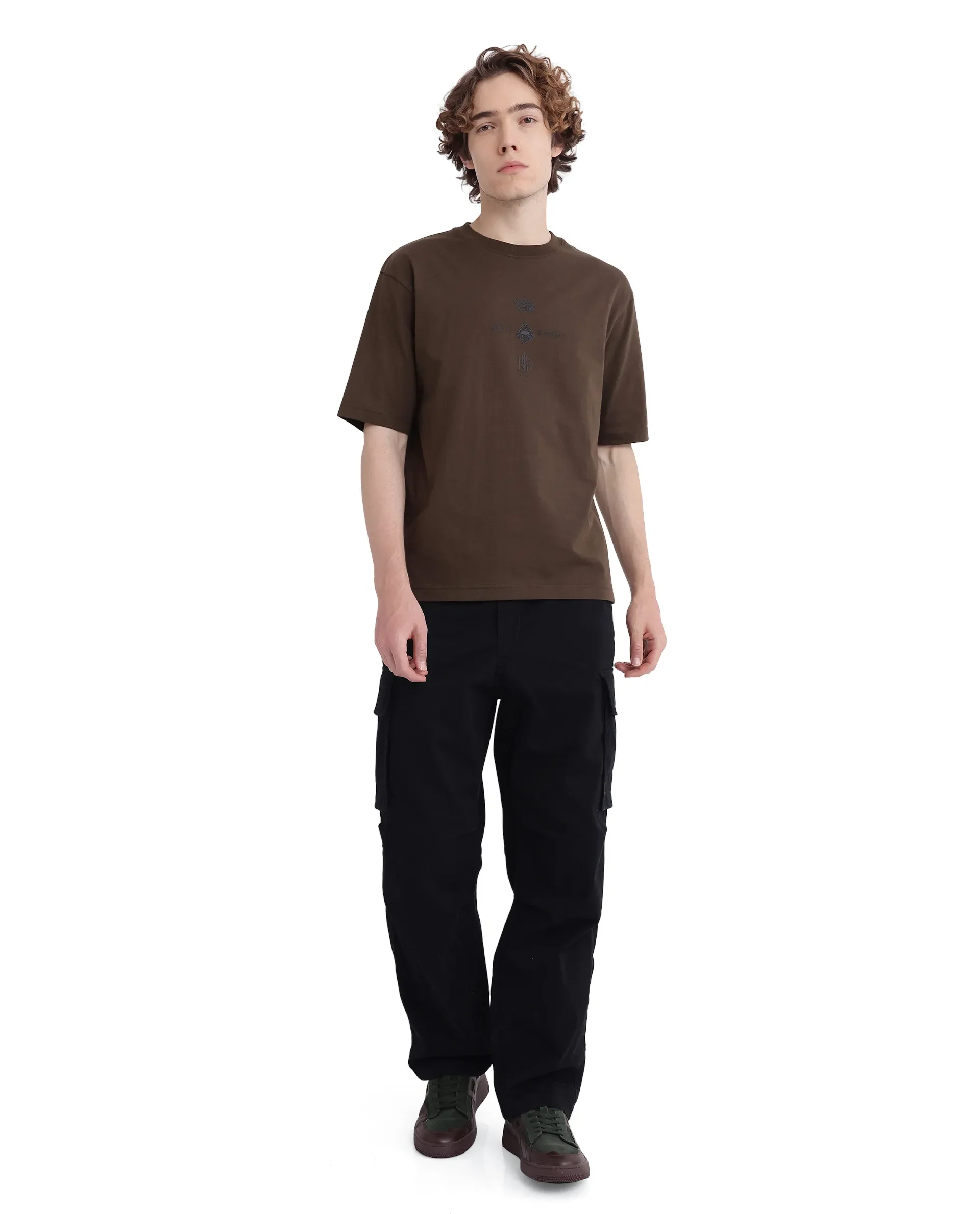 Rare Rabbit Men's Ello Olive Graphic Print Regular Fit Half Sleeve Crew Neck T-Shirt - Image 3
