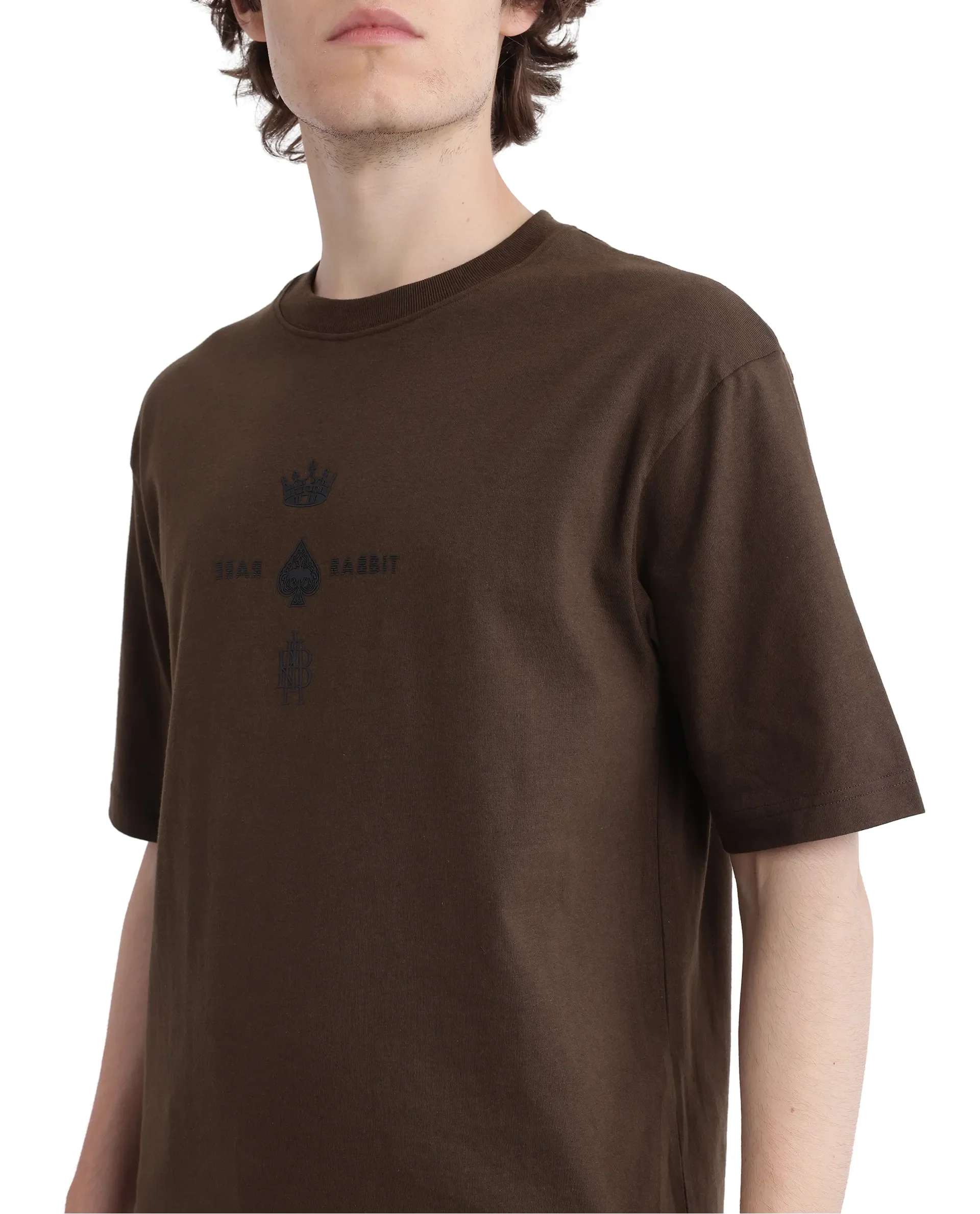 Rare Rabbit Men's Ello Olive Graphic Print Regular Fit Half Sleeve Crew Neck T-Shirt - Image 4