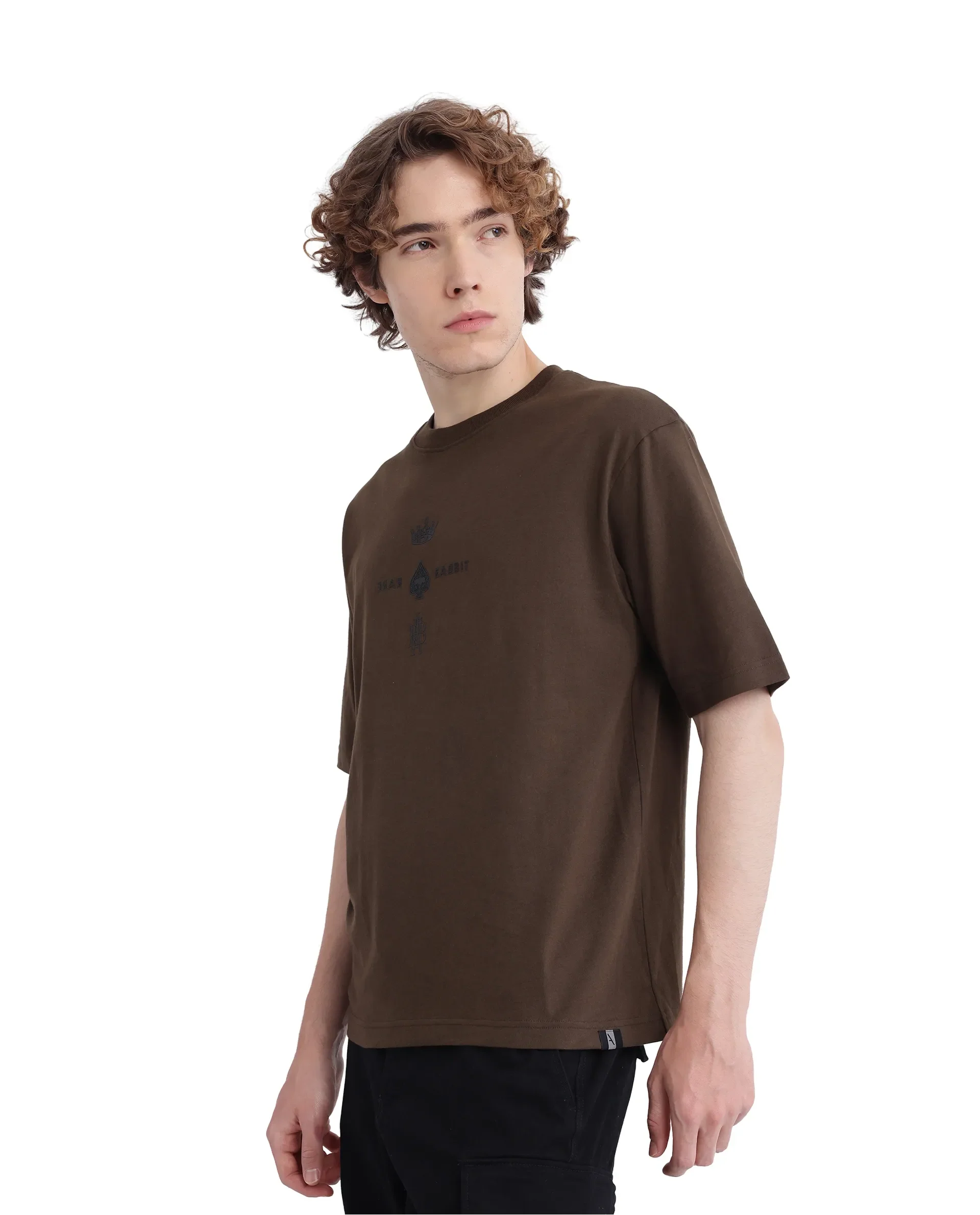Rare Rabbit Men's Ello Olive Graphic Print Regular Fit Half Sleeve Crew Neck T-Shirt - Image 7