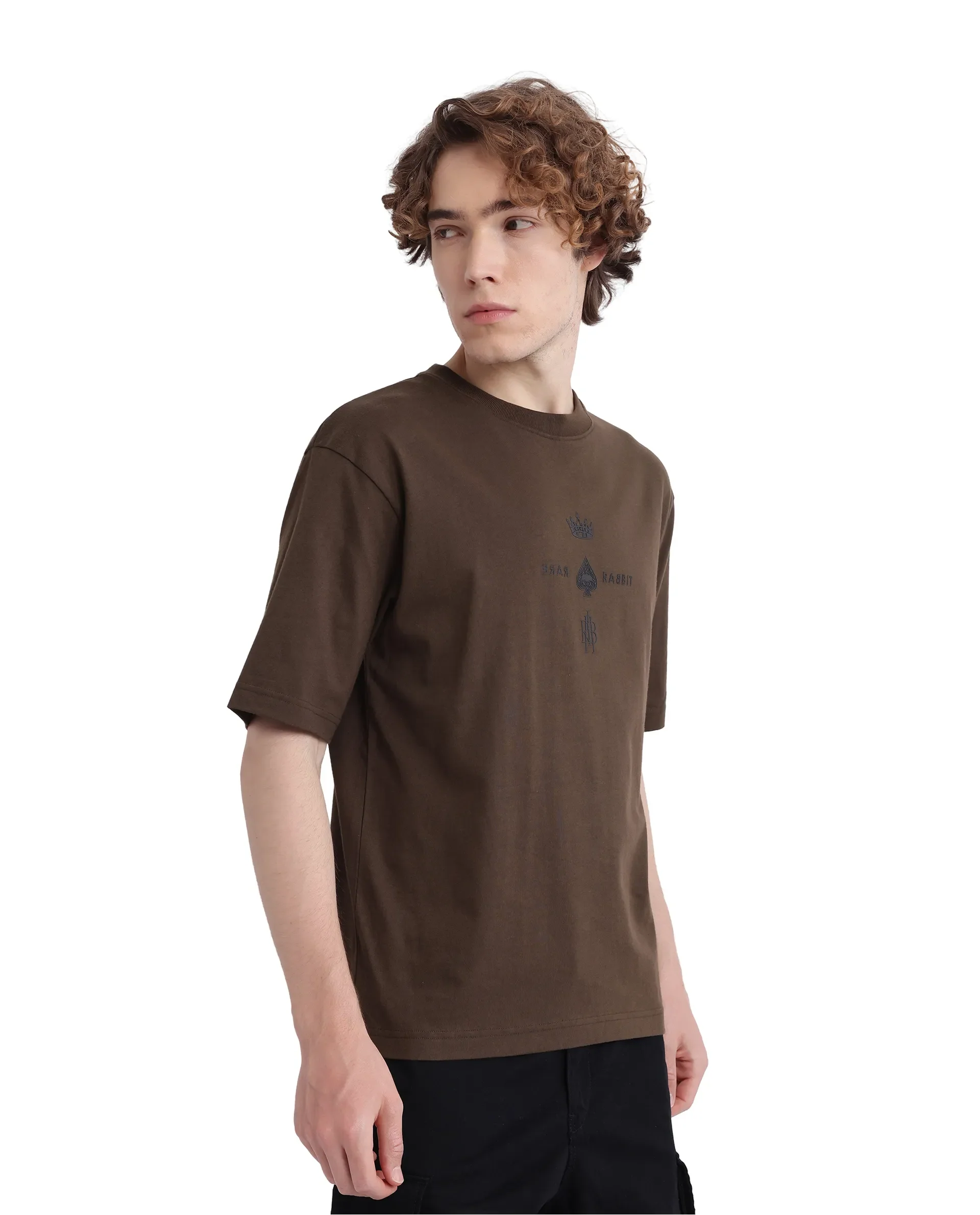 Rare Rabbit Men's Ello Olive Graphic Print Regular Fit Half Sleeve Crew Neck T-Shirt - Image 8