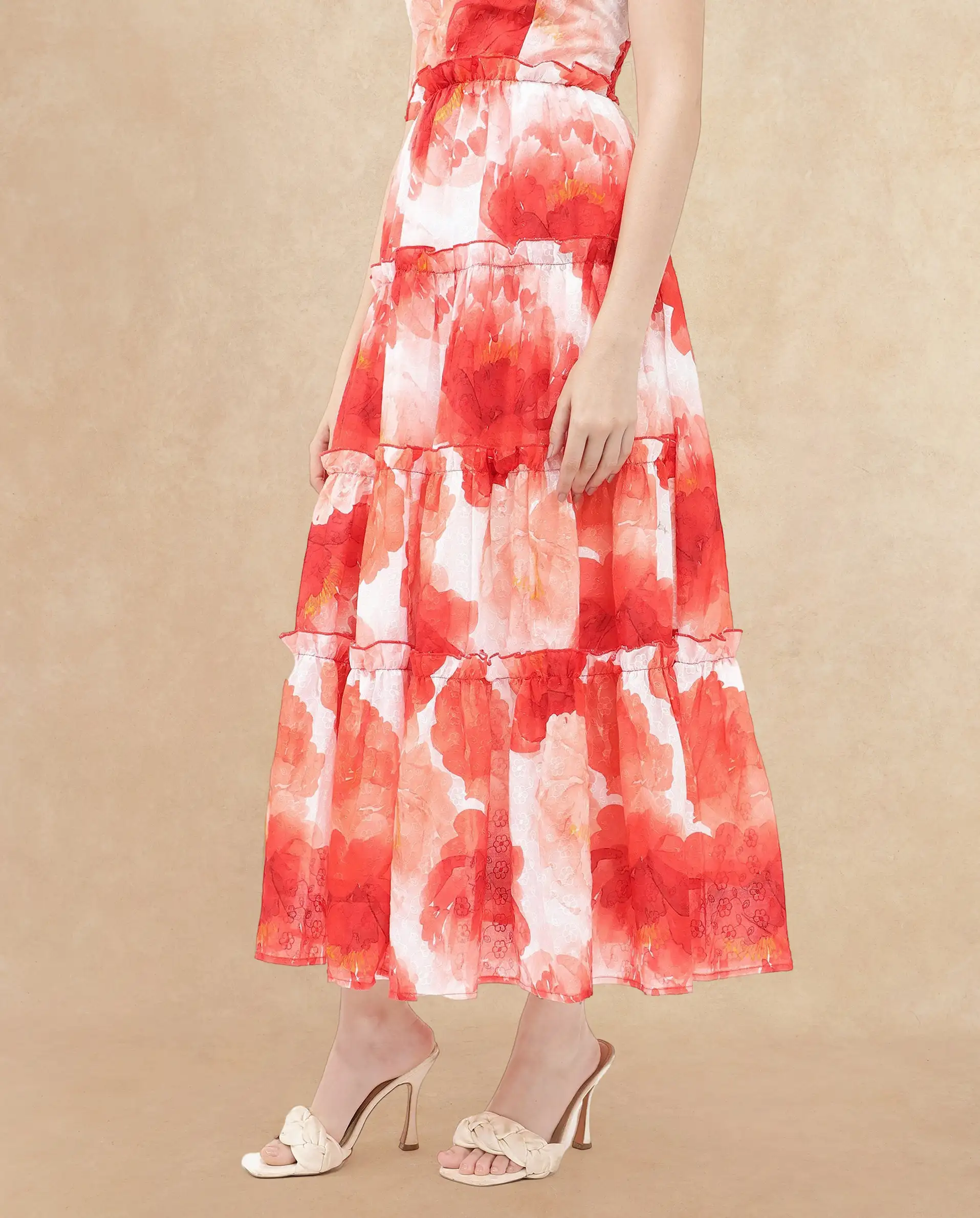 Rareism Women's Elma Pink Cotton Shoulder Strap Floral Print Sleeveless Maxi Fit And Flare Dress - Image 3