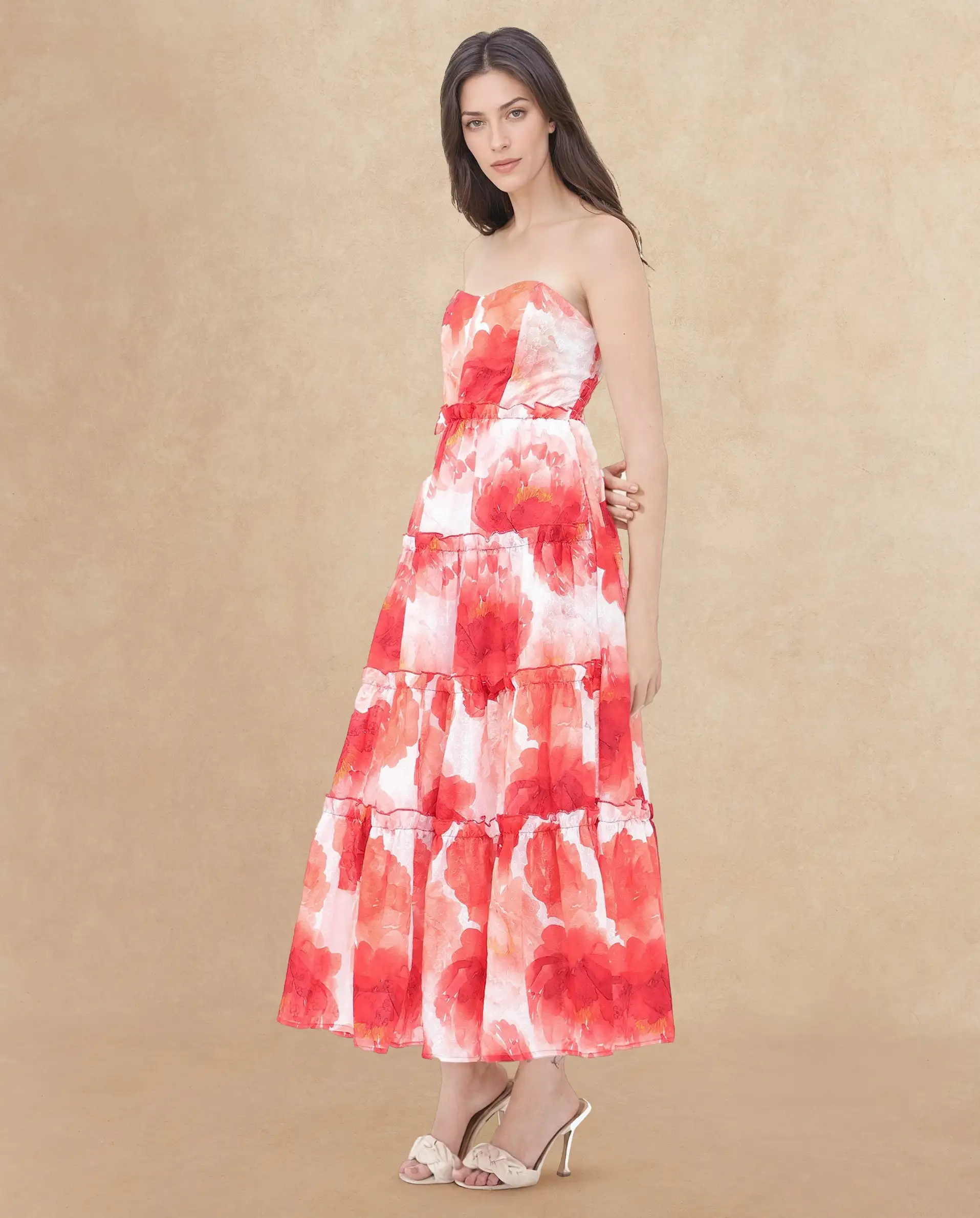 Rareism Women's Elma Pink Cotton Shoulder Strap Floral Print Sleeveless Maxi Fit And Flare Dress - Image 5