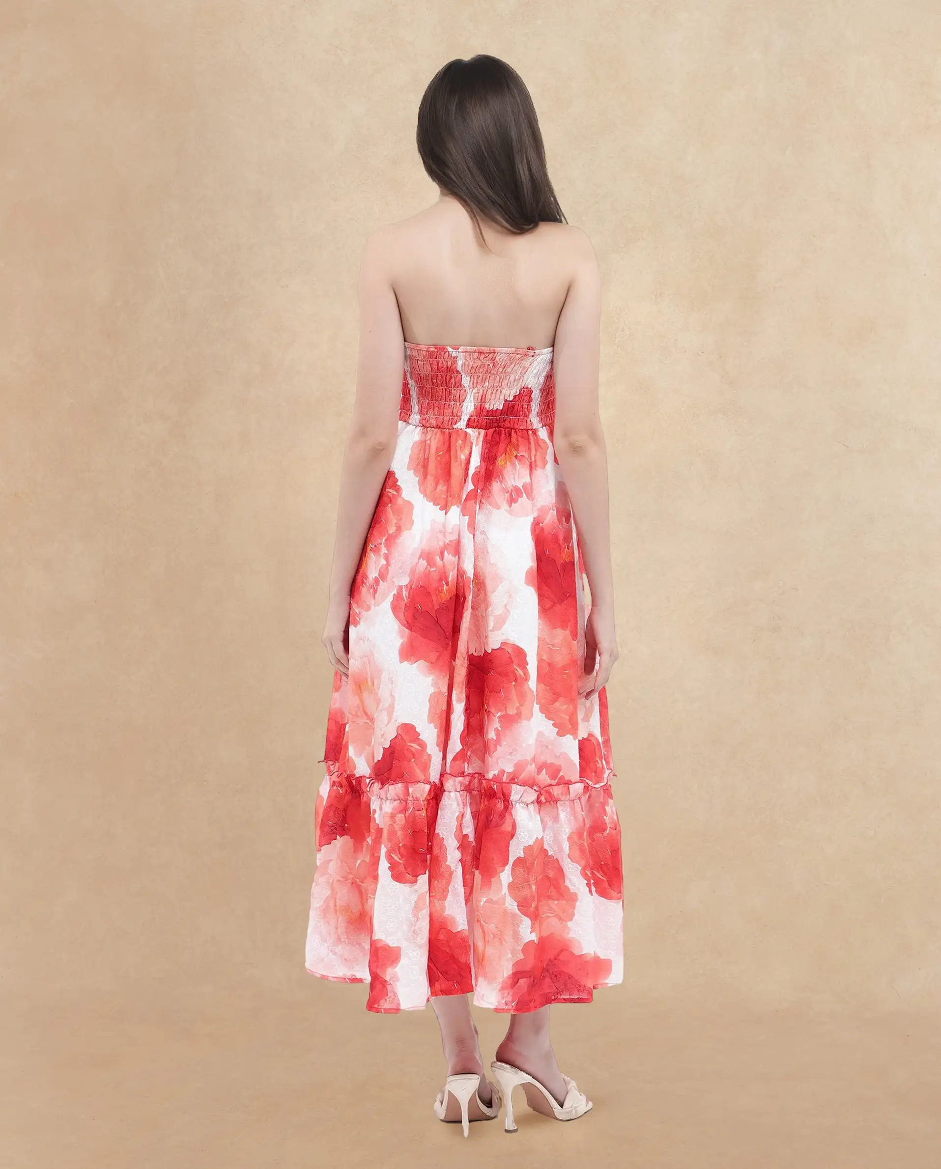 Rareism Women's Elma Pink Cotton Shoulder Strap Floral Print Sleeveless Maxi Fit And Flare Dress - Image 7