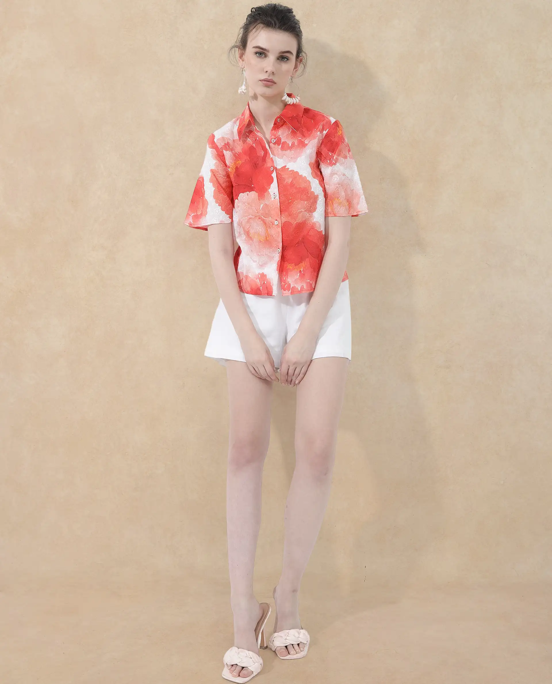 Rareism Women's Elmaso Pink Drop Collar Floral Print Bell Sleeve Regular Fit Top - Image 2
