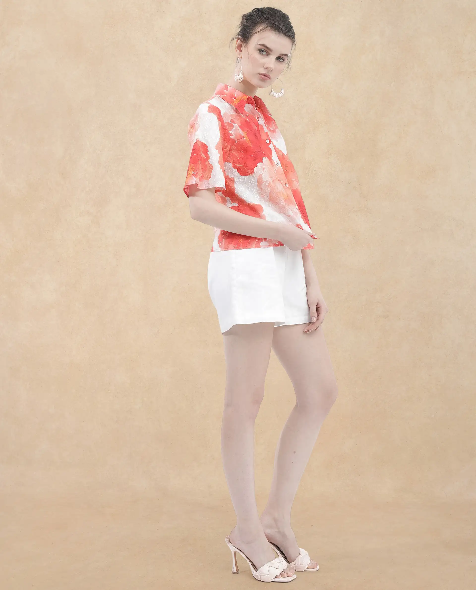 Rareism Women's Elmaso Pink Drop Collar Floral Print Bell Sleeve Regular Fit Top - Image 7