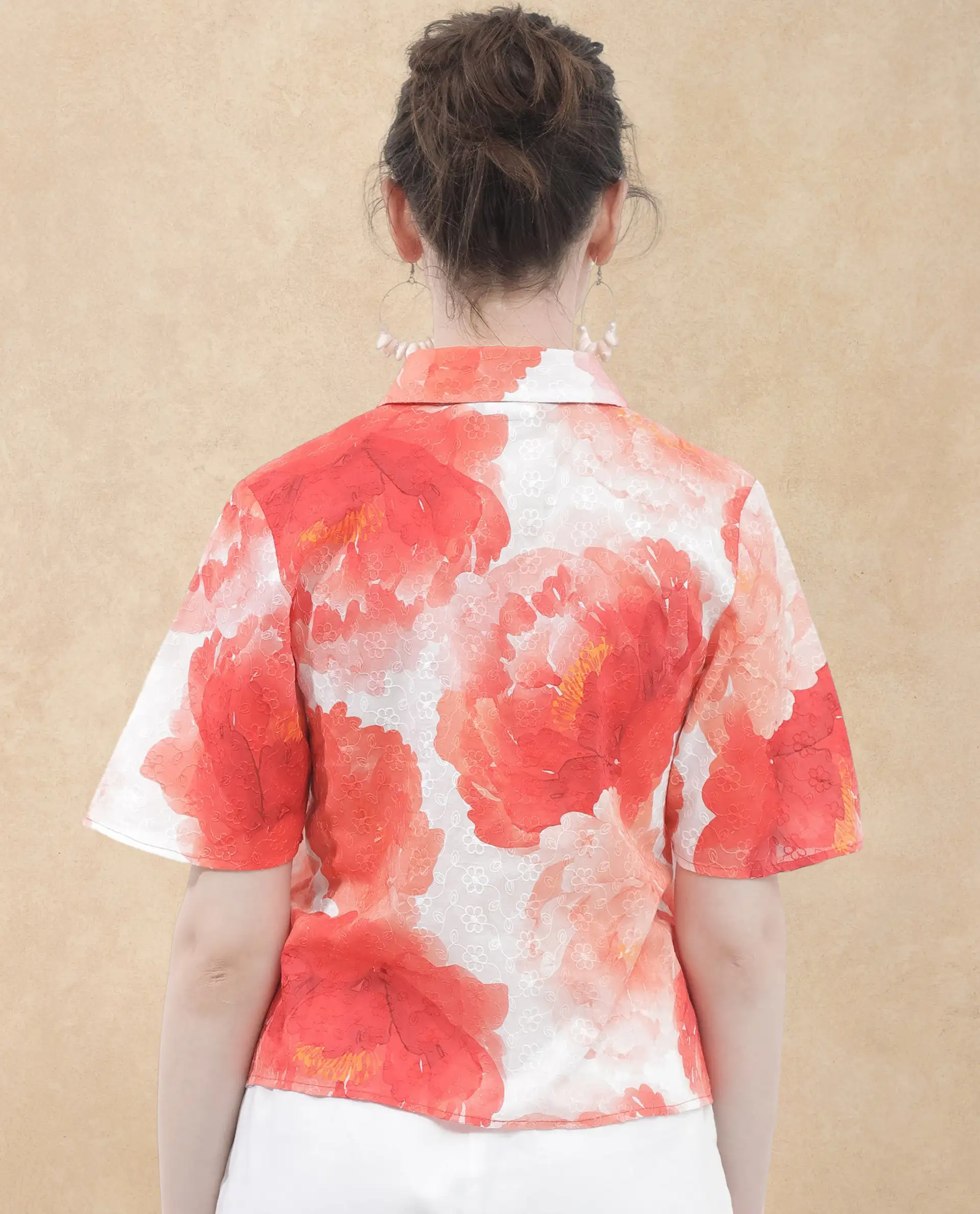 Rareism Women's Elmaso Pink Drop Collar Floral Print Bell Sleeve Regular Fit Top - Image 9