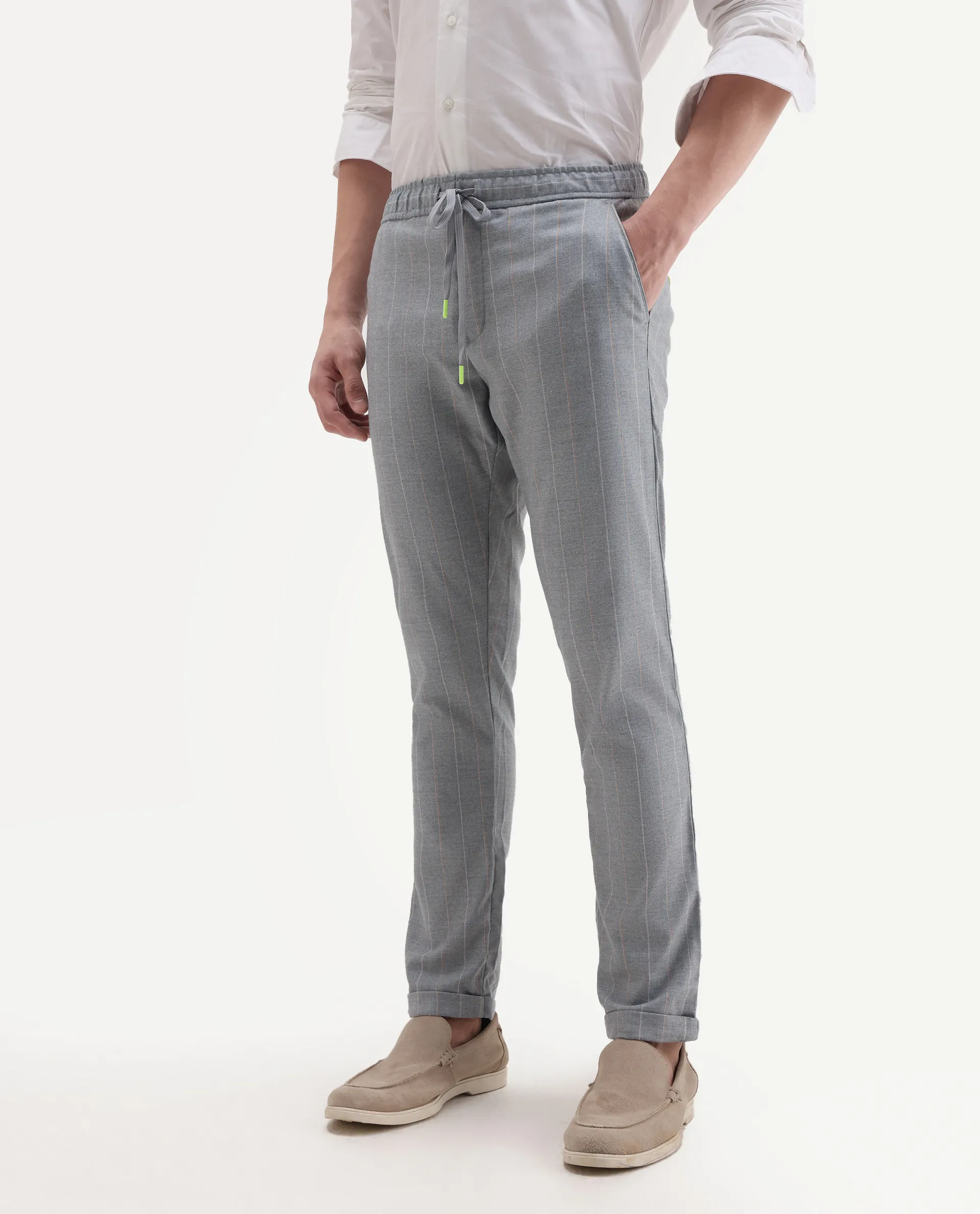 Rare Rabbit Men's Elms Grey Cotton Striped Print Regular Fit Trouser - Image 2