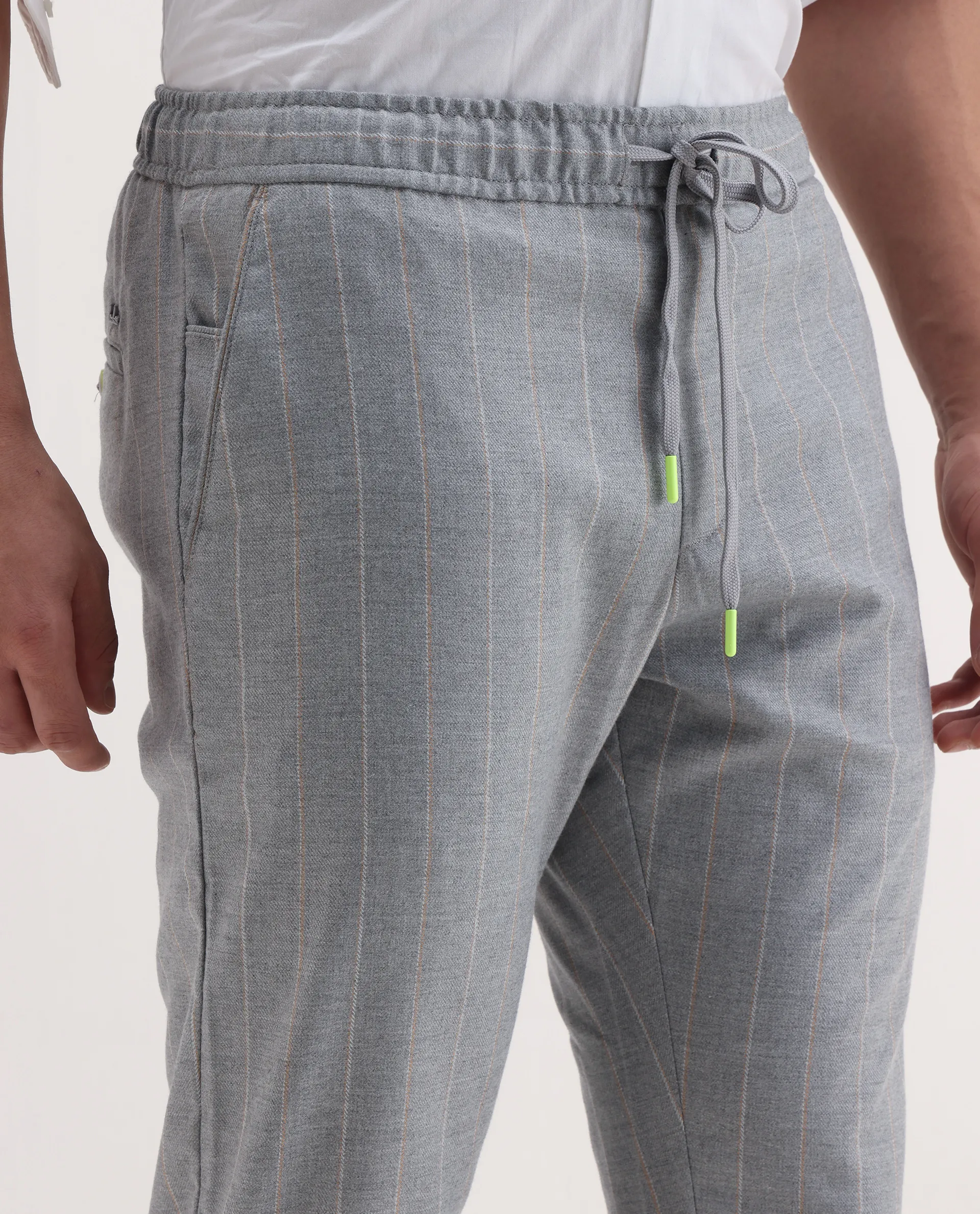 Rare Rabbit Men's Elms Grey Cotton Striped Print Regular Fit Trouser - Image 3