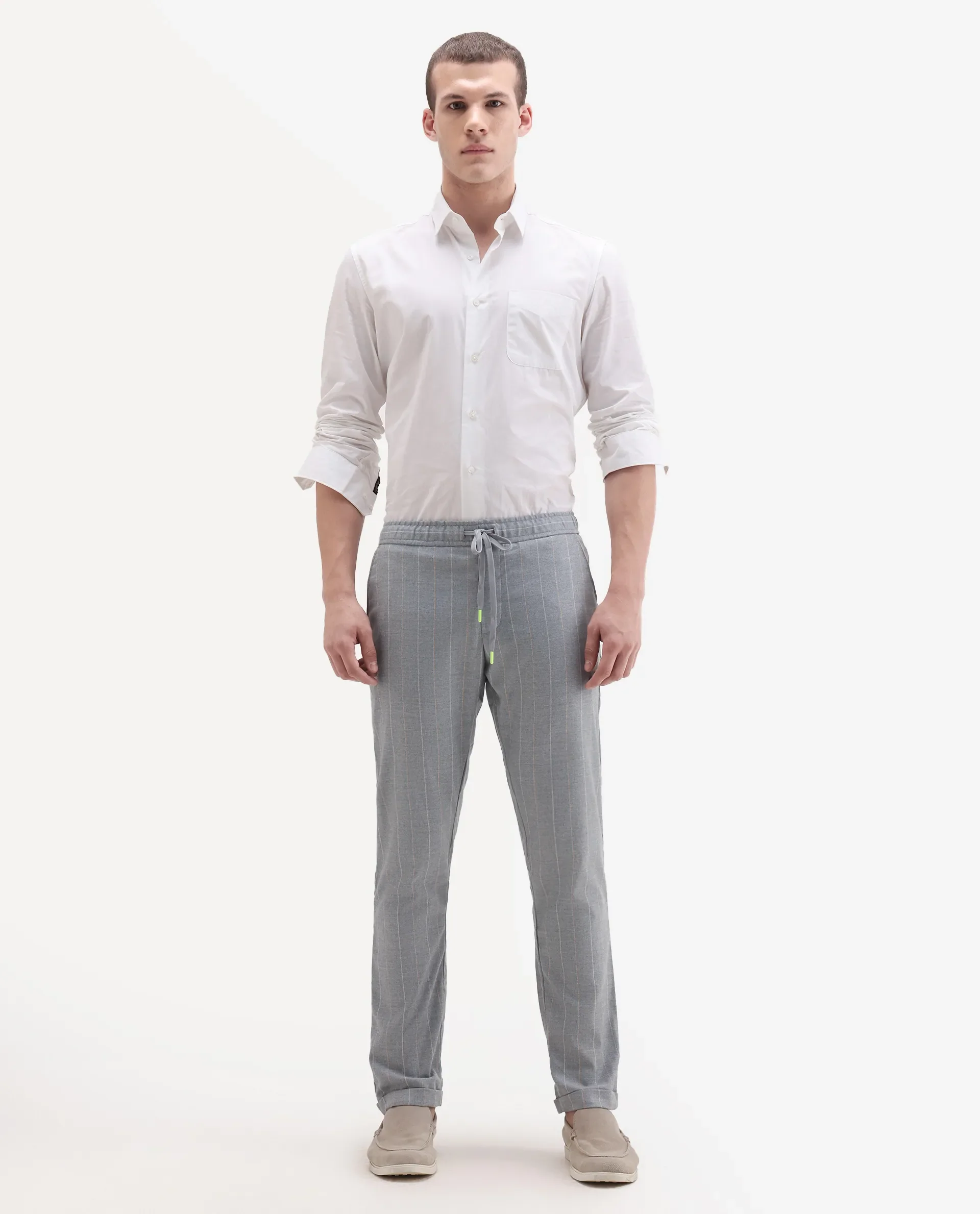 Rare Rabbit Men's Elms Grey Cotton Striped Print Regular Fit Trouser - Image 6