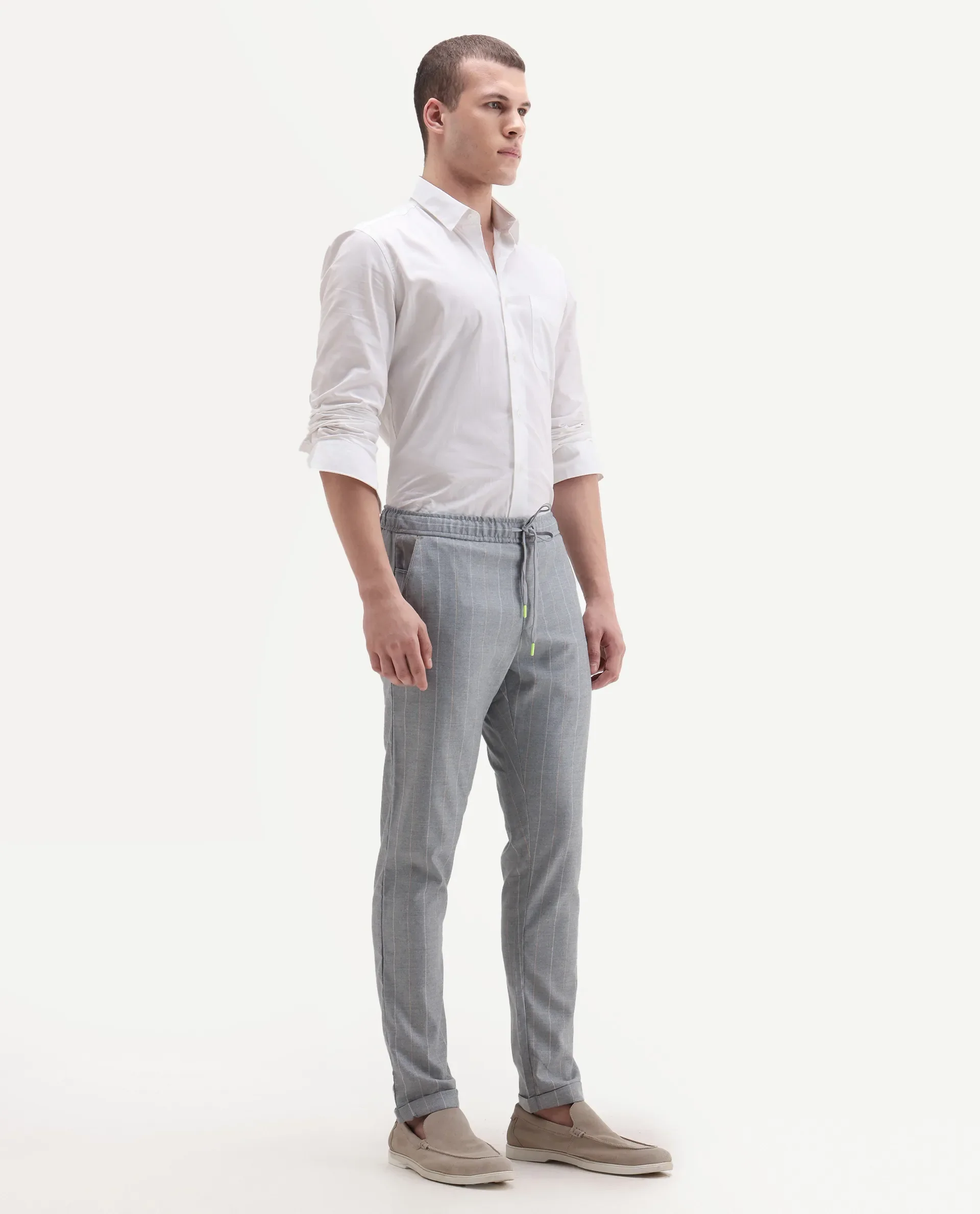 Rare Rabbit Men's Elms Grey Cotton Striped Print Regular Fit Trouser - Image 7