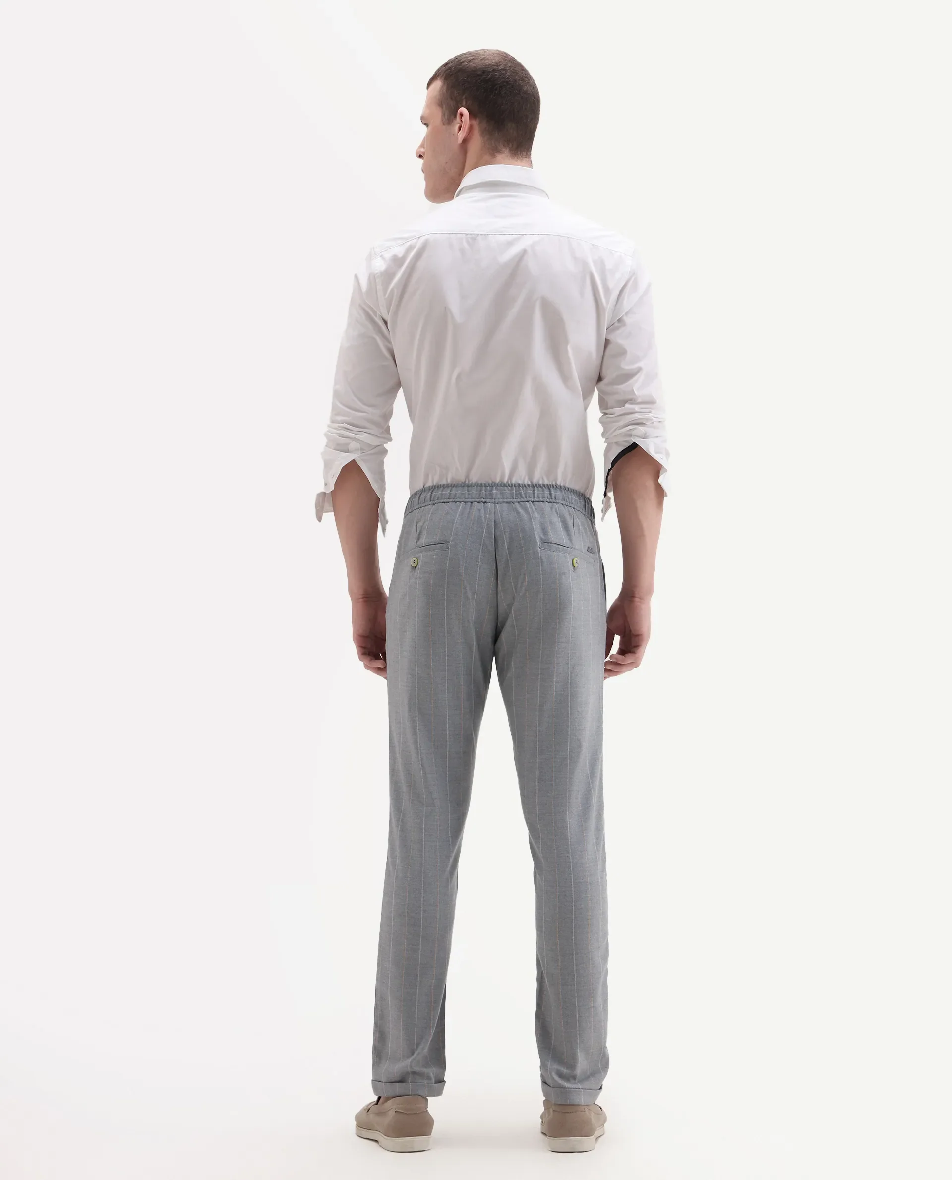 Rare Rabbit Men's Elms Grey Cotton Striped Print Regular Fit Trouser - Image 8