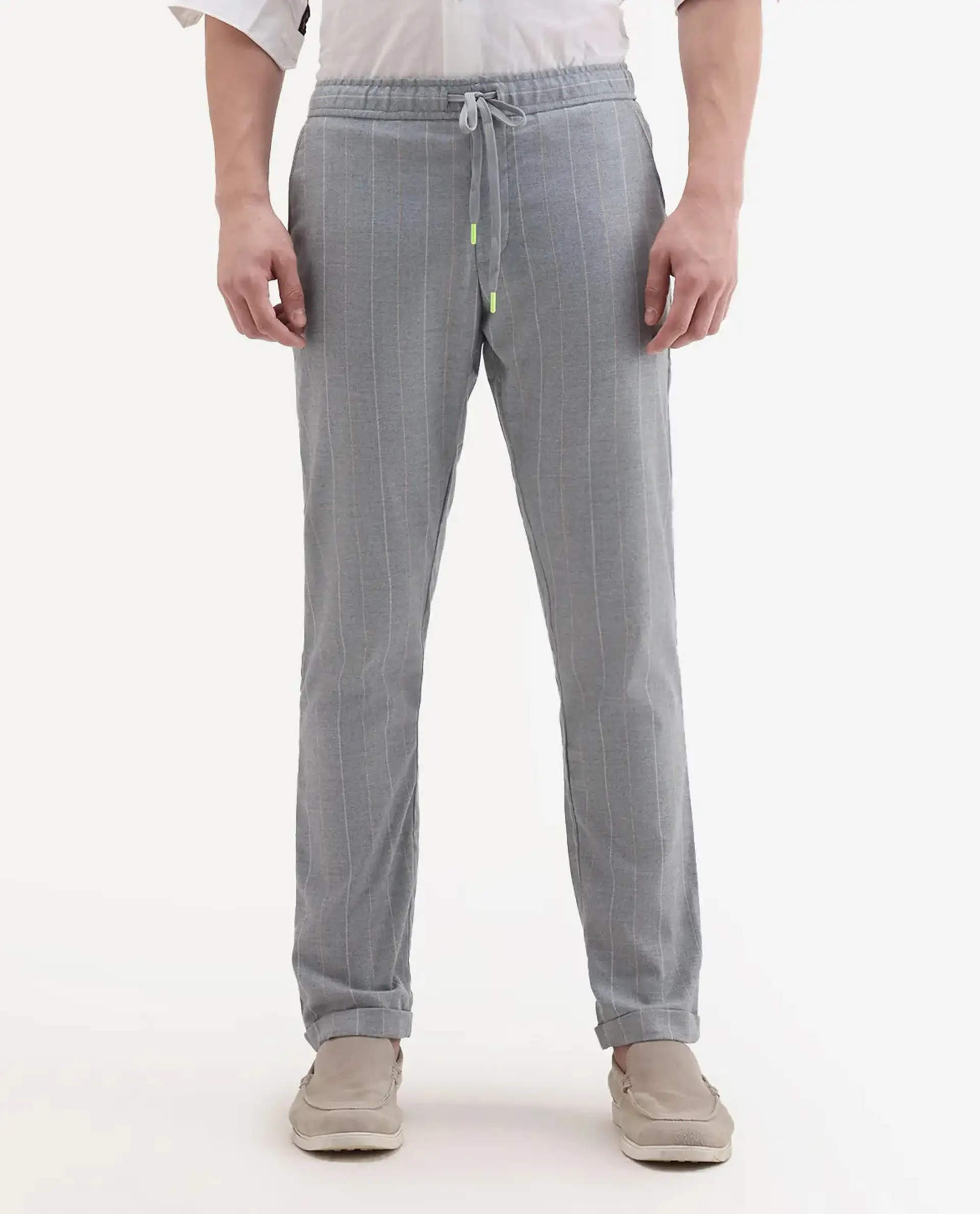 Rare Rabbit Men's Elms Grey Cotton Striped Print Regular Fit Trouser - Image 9