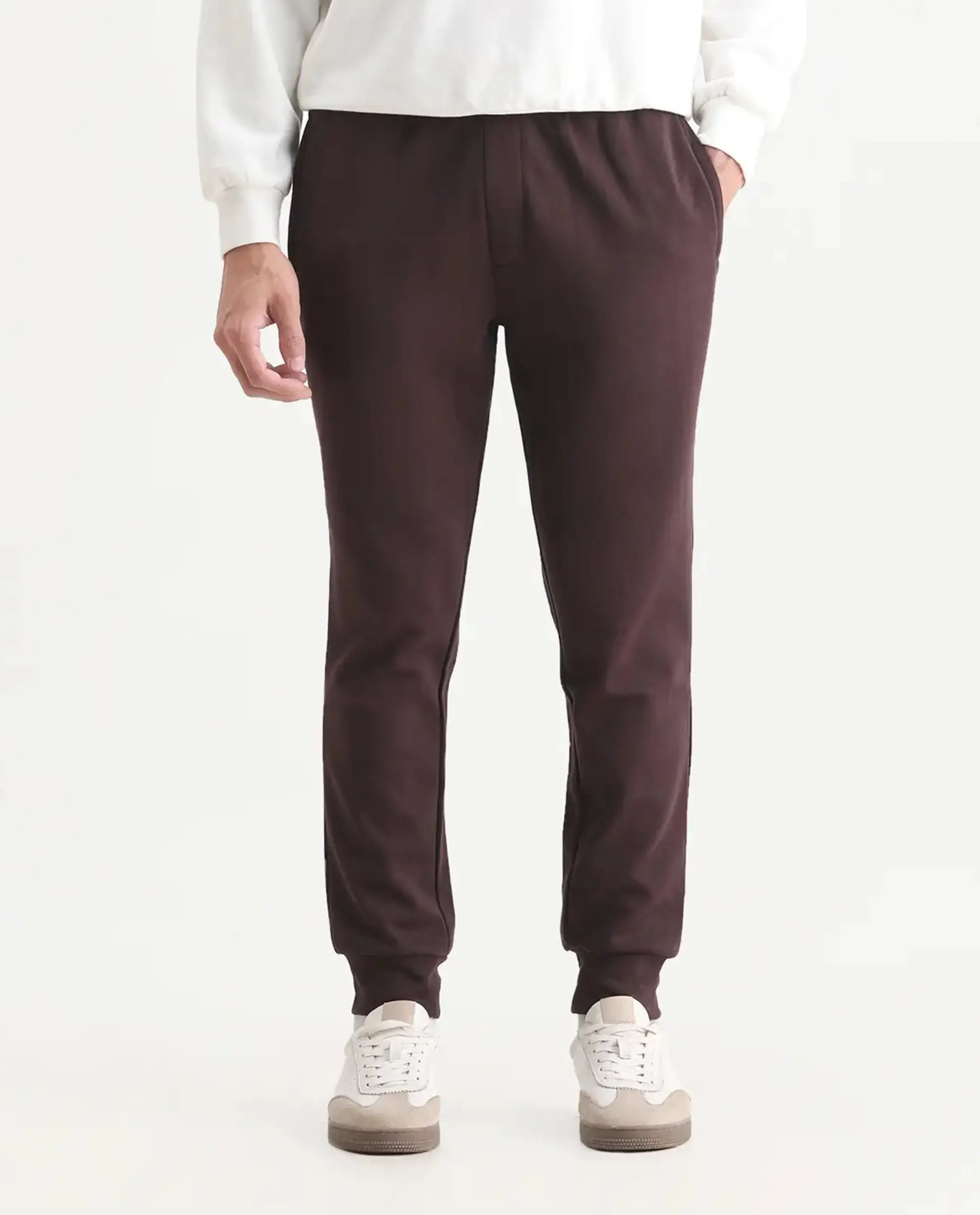 Rare Rabbit Men's Elo Maroon Cotton Plain Regular Fit Joggers - Image 10