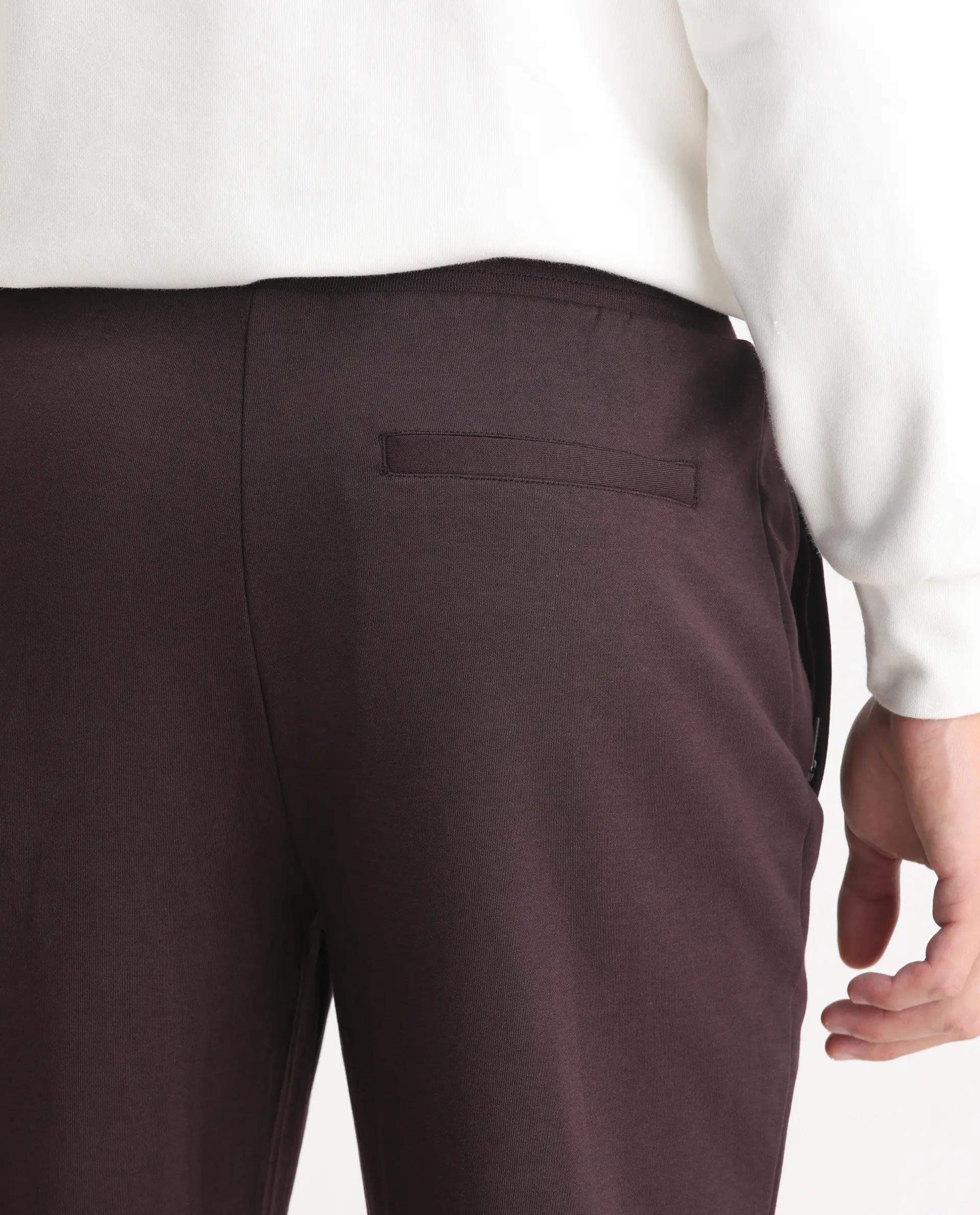 Rare Rabbit Men's Elo Maroon Cotton Plain Regular Fit Joggers - Image 4
