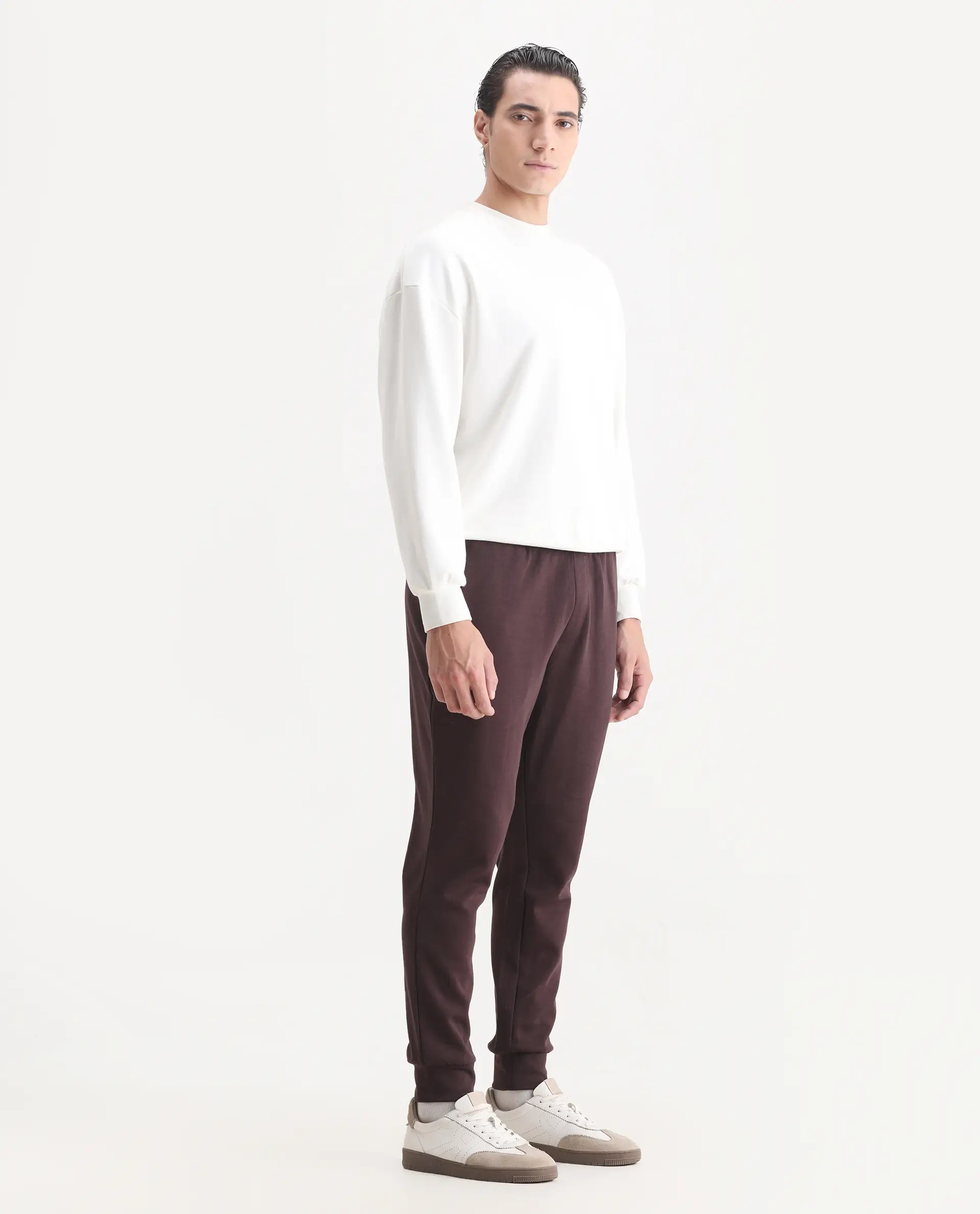 Rare Rabbit Men's Elo Maroon Cotton Plain Regular Fit Joggers - Image 7