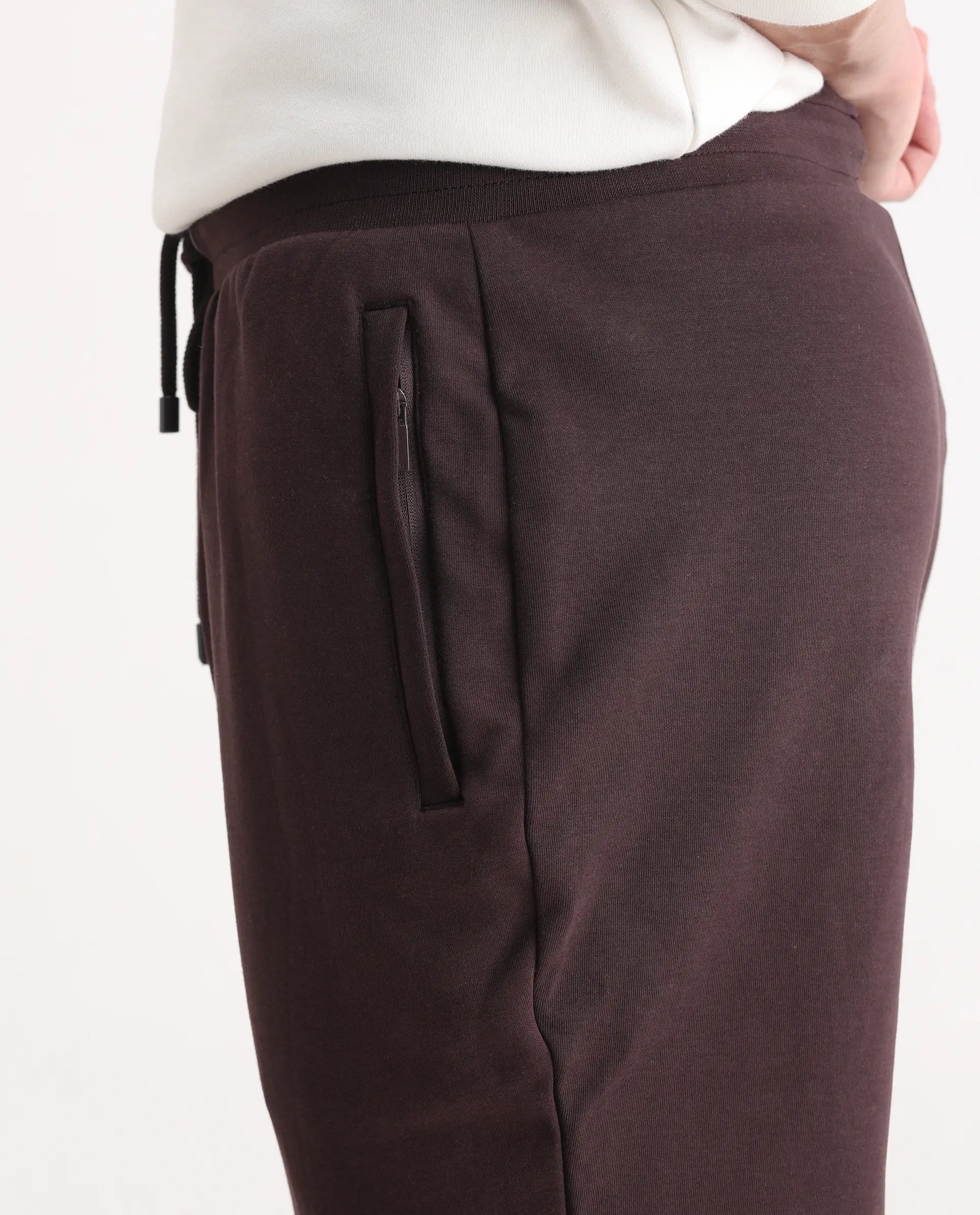 Rare Rabbit Men's Elo Maroon Cotton Plain Regular Fit Joggers - Image 8